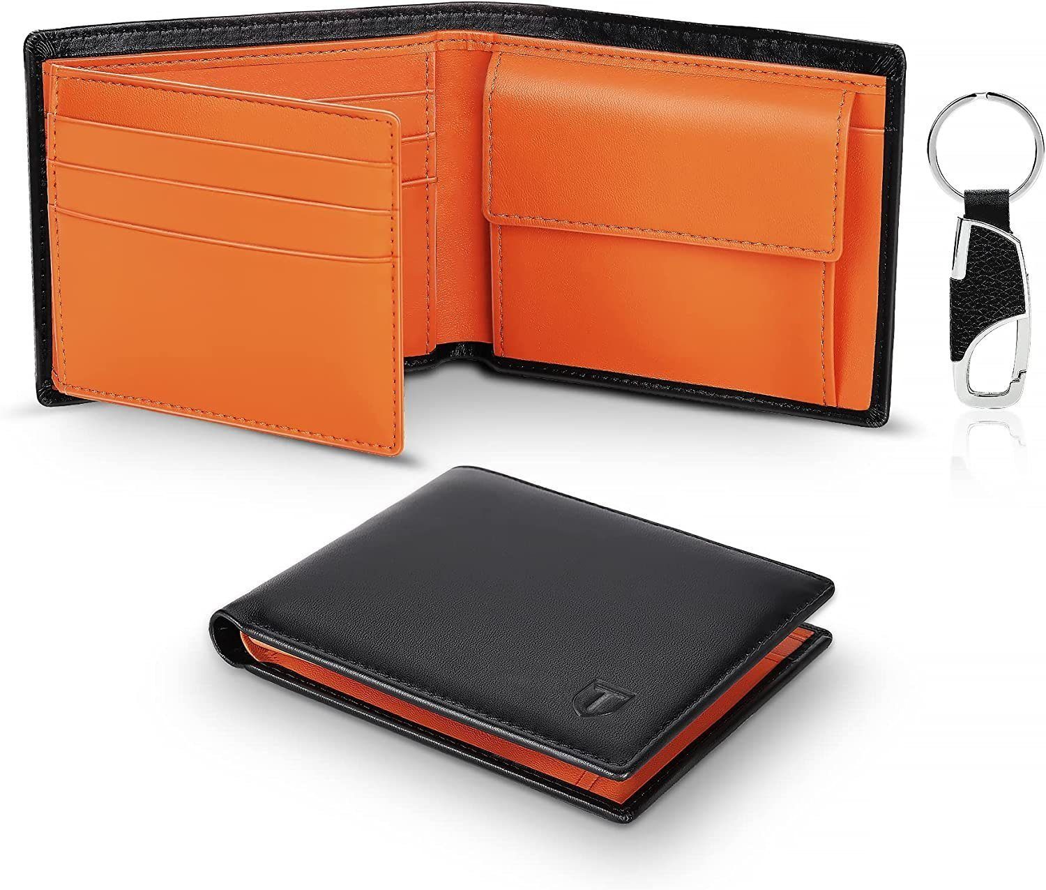 RFID-Schutz TEEHON elegantes Leder mit Echtem Ein Geldbörse Portemonnaie Orange-schwarz, aus Geldbörsen Herren