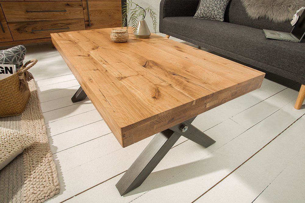 riess-ambiente Couchtisch THOR 110cm natur / anthrazit (Einzelartikel, 1-St), Wohnzimmer · Eiche-Massivholz · geölt · X-Gestell · Metall · Design