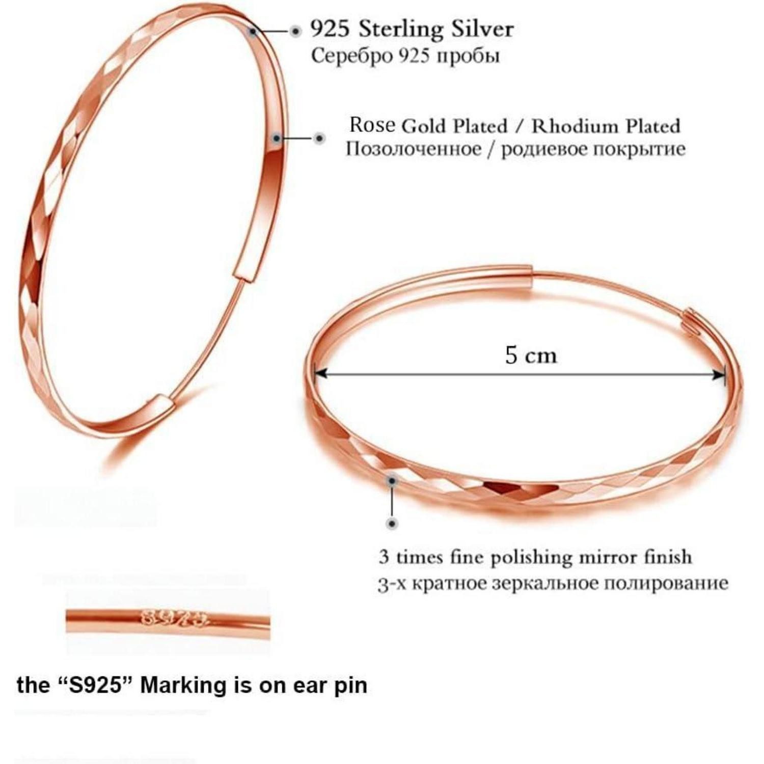 LuxusKollektion Paar Creolen Creolen 925 Silber Damen Klapp Huggie 50mm Rose Gold 50mm