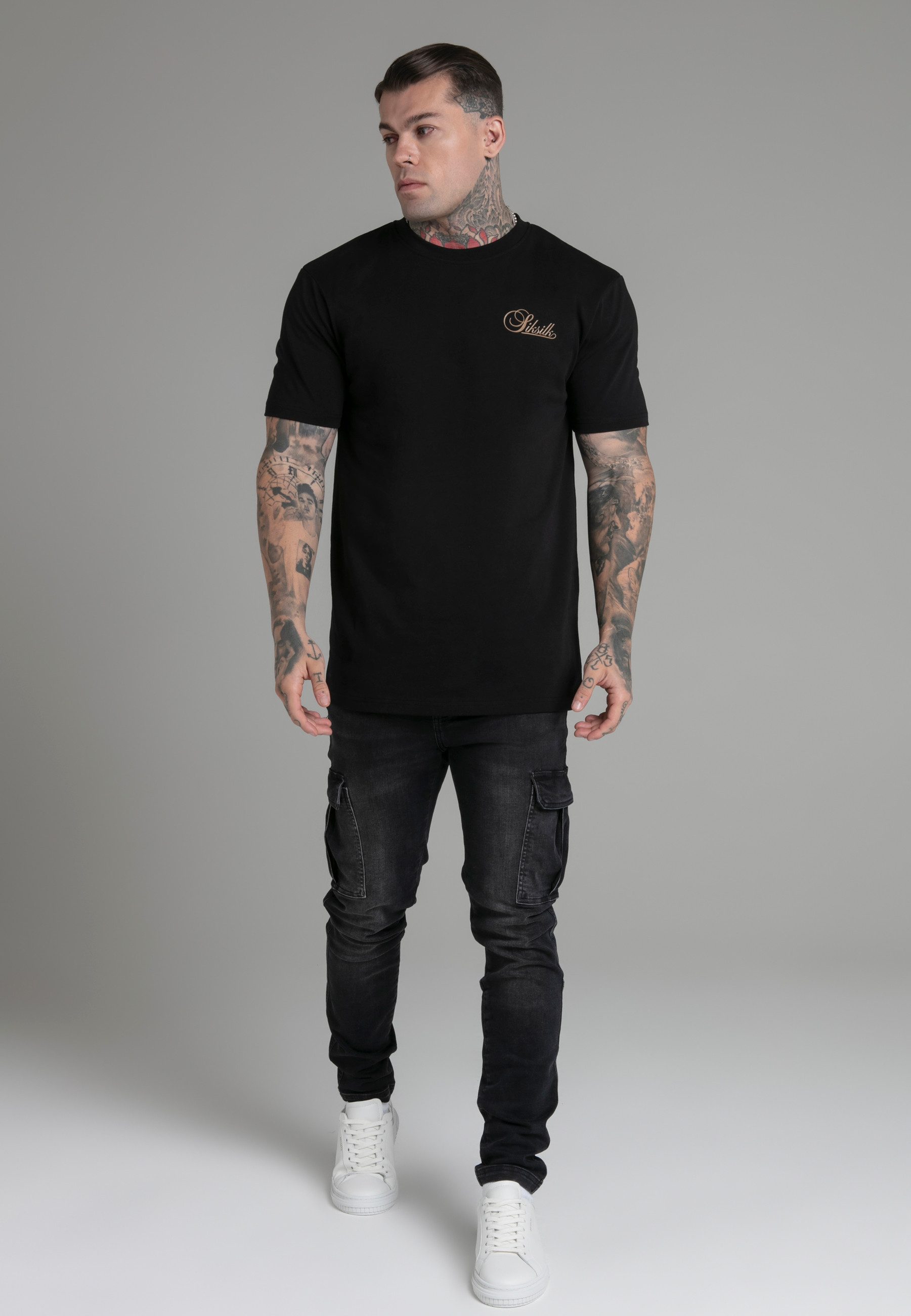 Siksilk T-Shirt SikSilk Herren Schwarzes Relaxed Fit T-Shirt günstig online kaufen