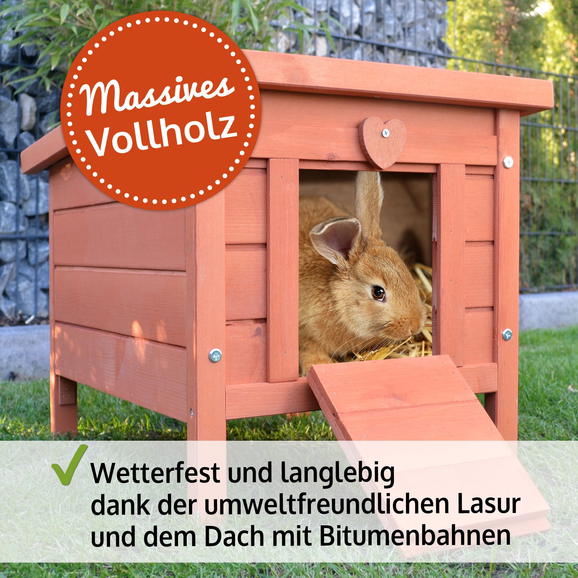 Zooprinz Nagerhaus Mini Hasenhaus mit Klappdach 51,5x43x42 cm (BxHxT), Wetterfest, Robustes Kiefernholz