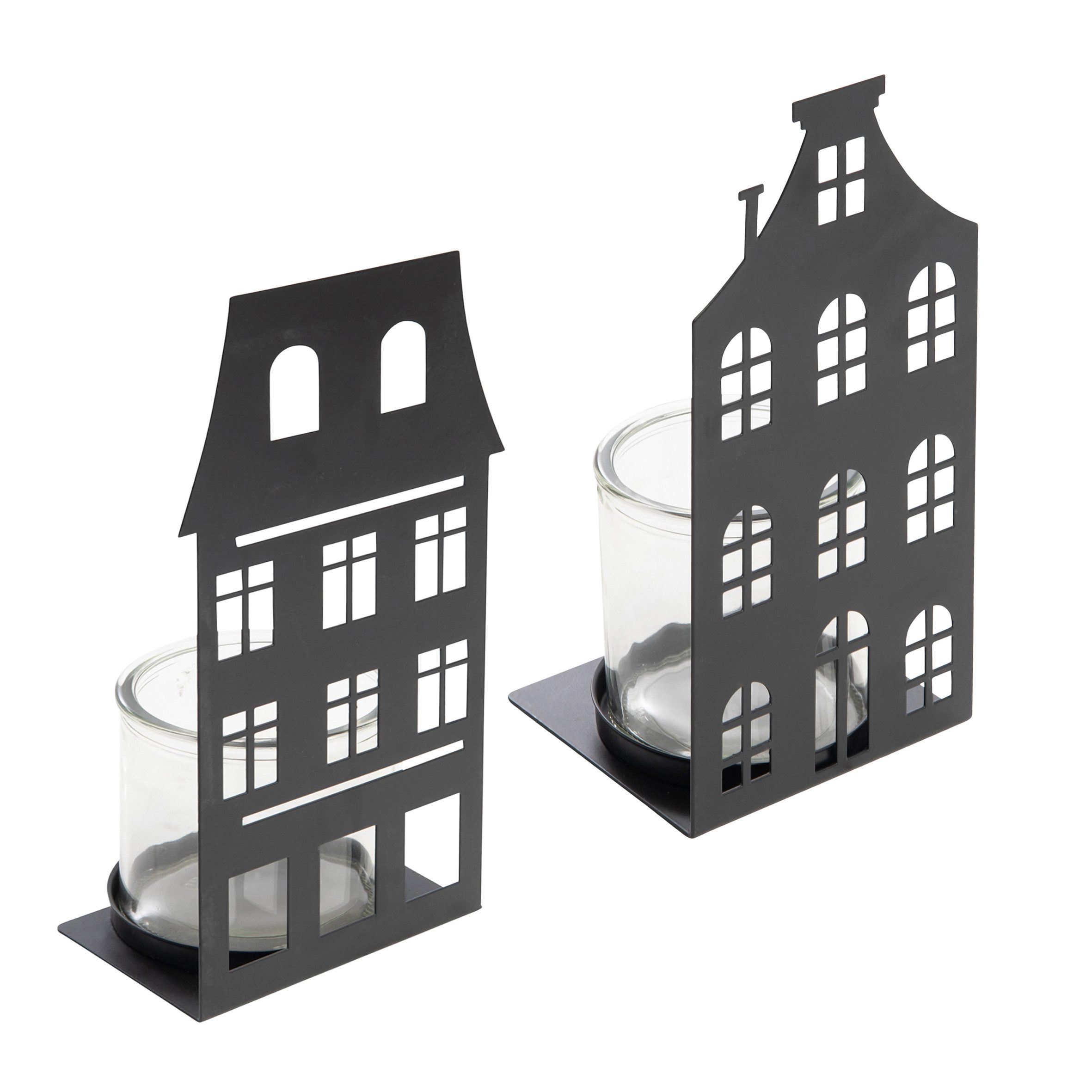 Teelichthalter Metall Kerzenhalter Haus Silhouette schwarz (Motiv sortiert)