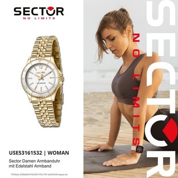 Sector Quarzuhr Sector Damen Armbanduhr Analog, Damen Armbanduhr eckig, extra groß (ca. 50,2x45mm), Edelstahlarmband g