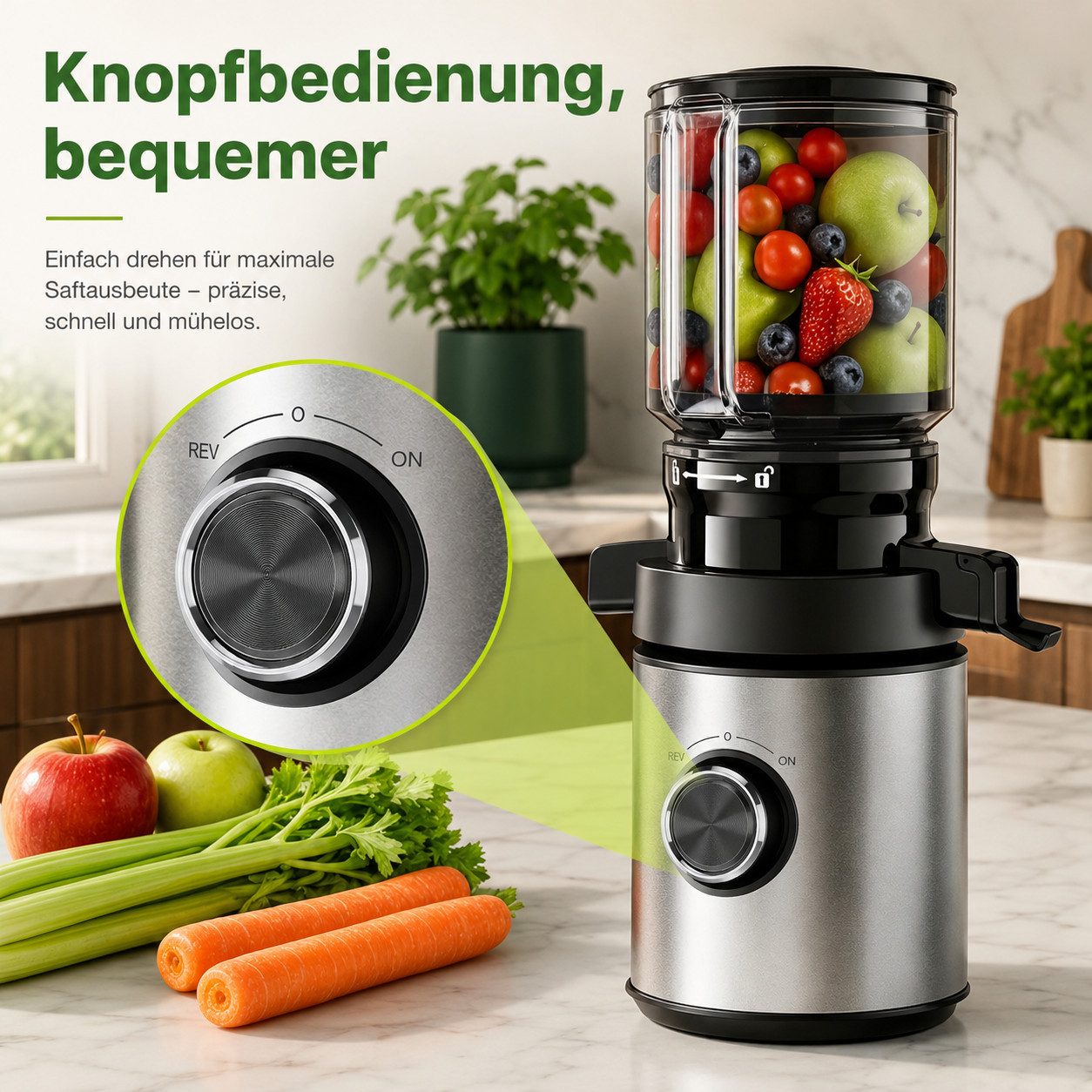 ibettertec Slow Juicer 400W Entsafter mit 2L Vorratsbehälter,140 mm Einfüllöffnung,Feinfilter, BPA-frei, Saft & Fruchteis,Für ganze Früchte und Gemüse – Bild 3 von 5