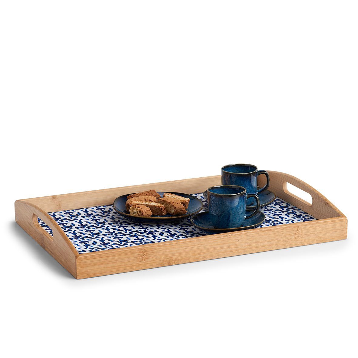 Zeller Present x 44 Bambus, Küchenorganizer-Set x cm Serviertablett 5,5 "Marokko, blau/weiß, 30