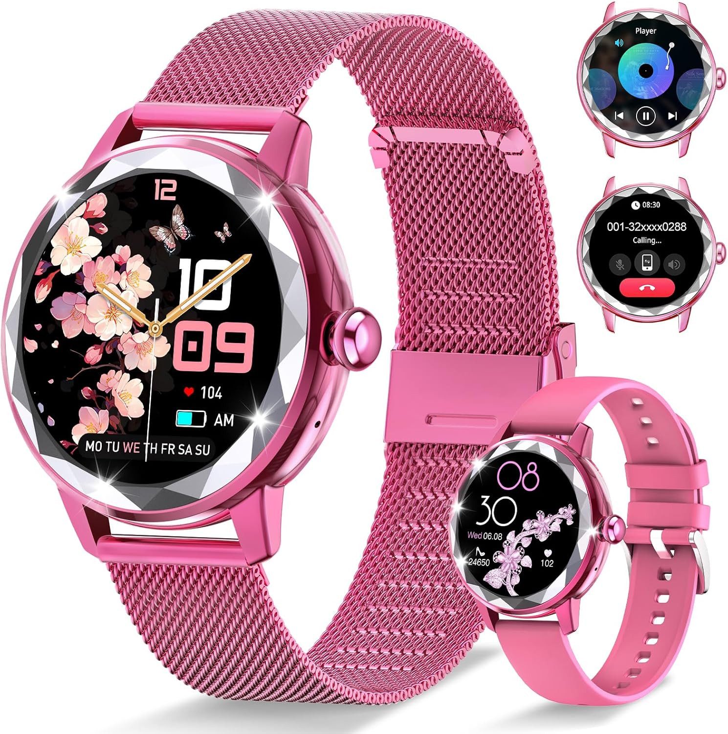 Zevelora Damen's IP68 wasserdicht Fitness-Tracker Telefonfunktion Smartwatch (Android/iOS), mit Anruf-Funktion 123 Sportmodi Menstruationszyklus-Funktione
