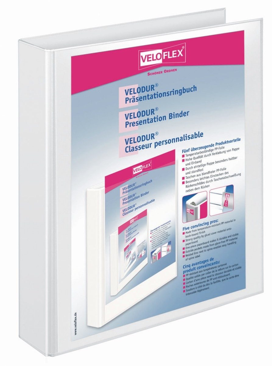 VELOFLEX Präsentationsordner Präsentationsringordner Velodur A4 PP kaschiert 2-D-Ring-Mechanik 30mm