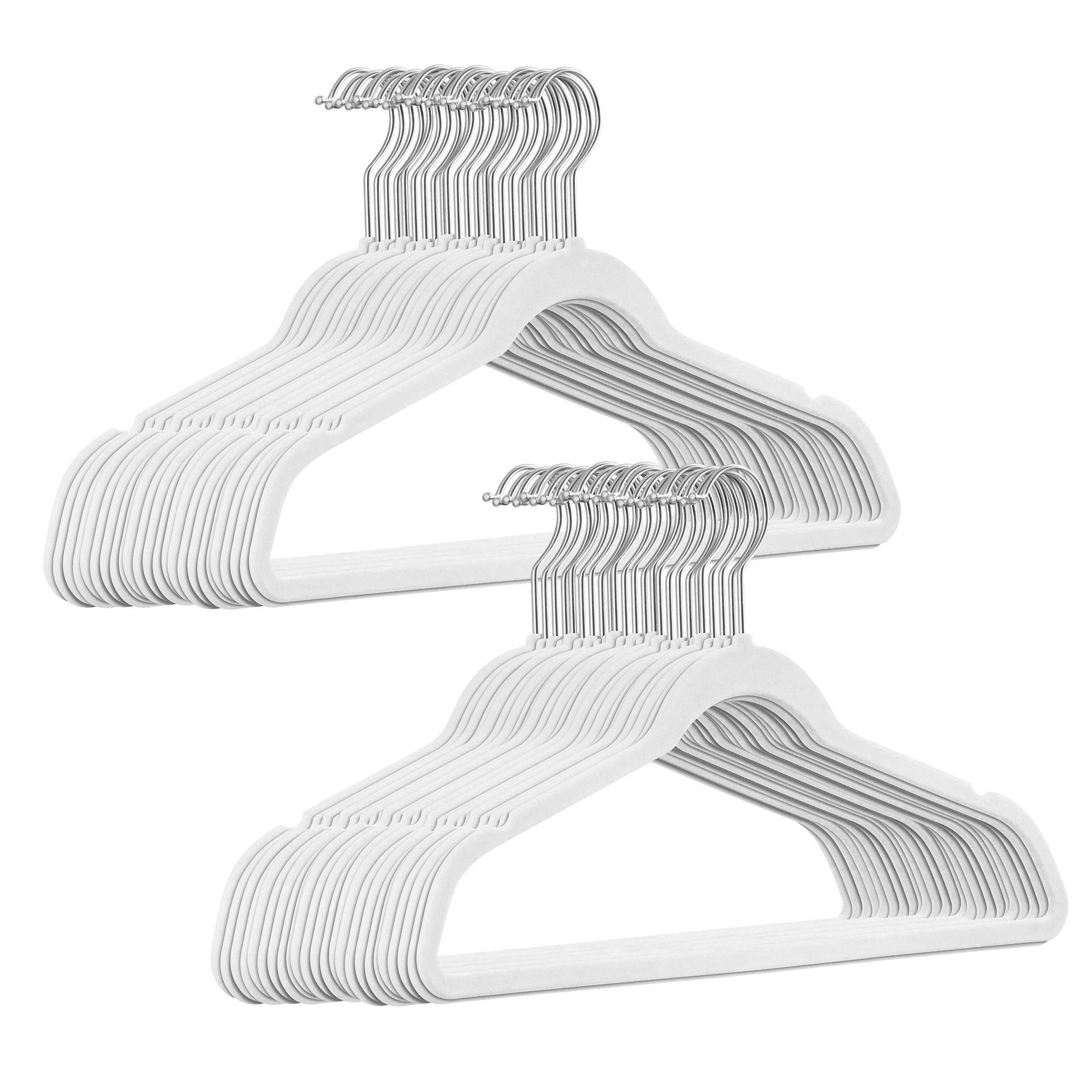 StickandShine Kleiderbügel 50 Stück Samt Kleiderbügel mit Silber Haken in verschiedenen Farben zur Wahl (50er Set) Weiß