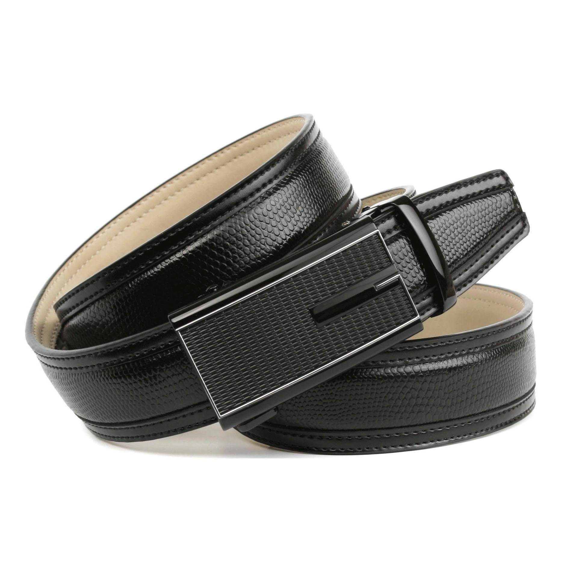 Automatik- Anthoni Schließe in schwarz mit Ledergürtel Handgenähter Crown stilvoller Gürtel