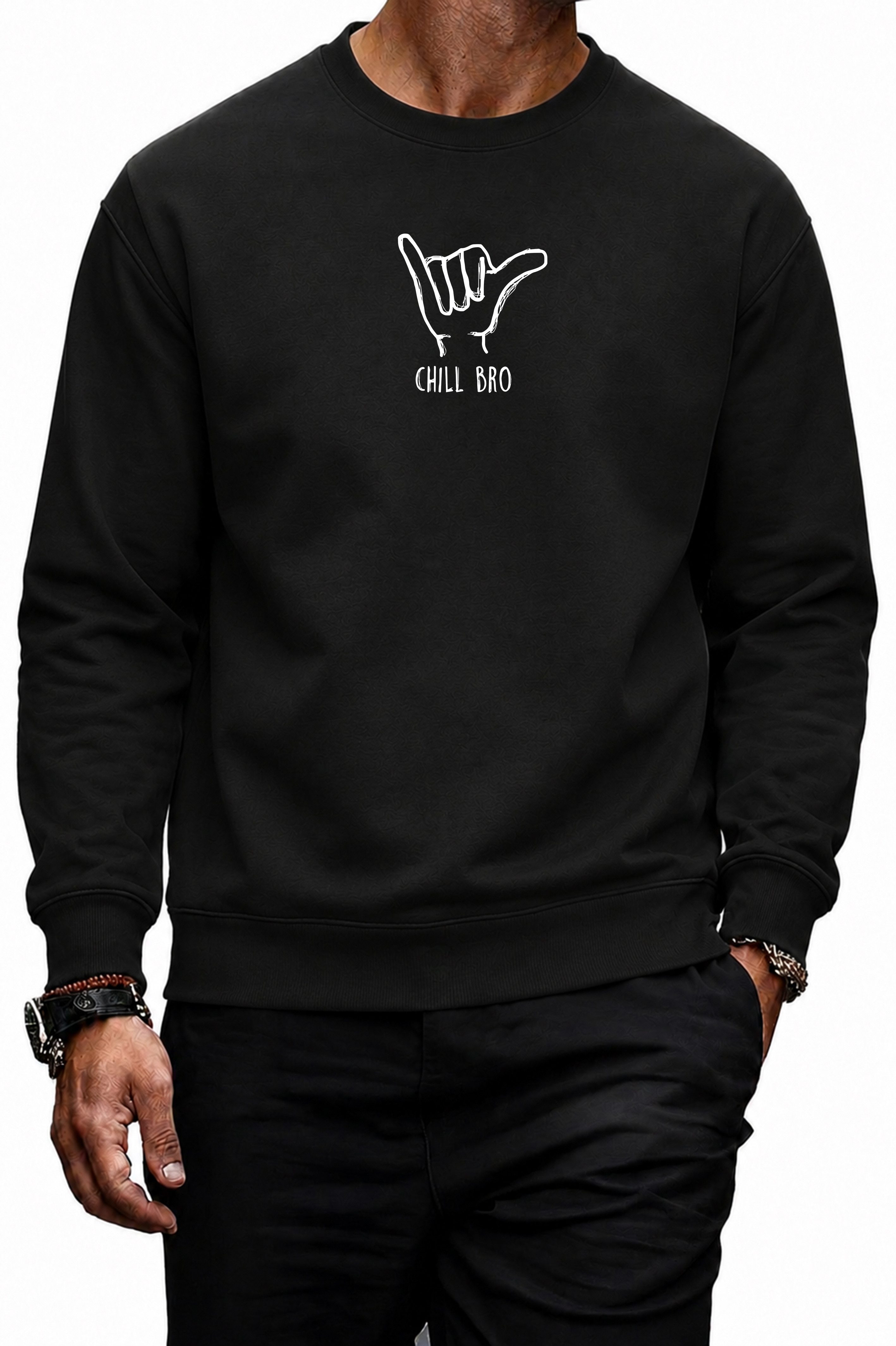 Banco Sweatshirt Rundhalspullover Herren Pullover Langarmshirt Pulli Chill BRO mit Front- und Rückenprint