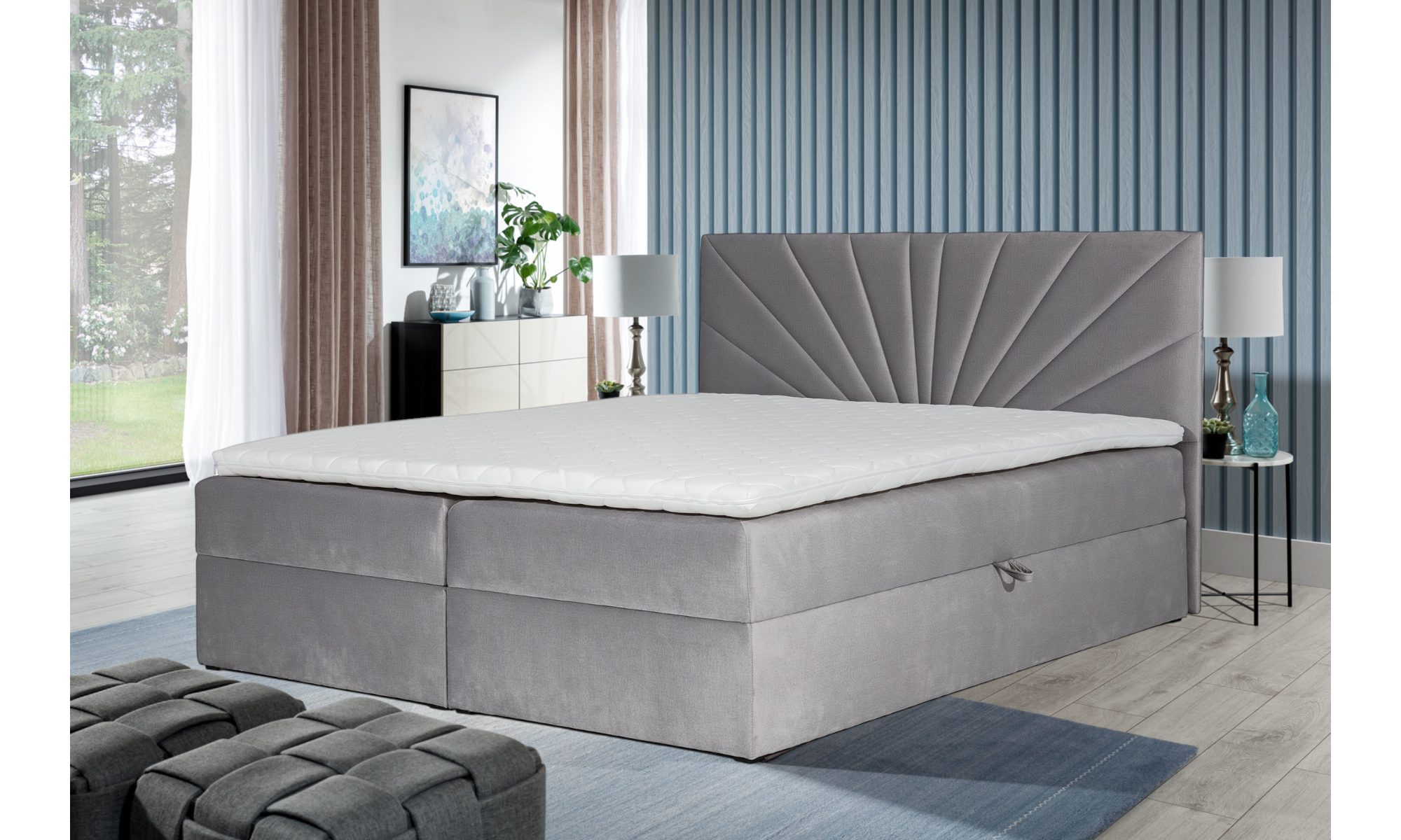 Fun Möbel Boxbett Schlafzimmerbett CARERRA in Stoff Grau (1-St., inkl. Kaltschaumtopper), inkl Bettkasten