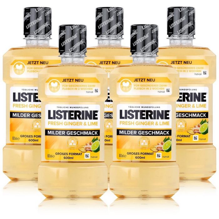 Listerine Mundspülung Listerine Fresh Ginger & Lime 600ml - Milder Geschmack (5er Pack)