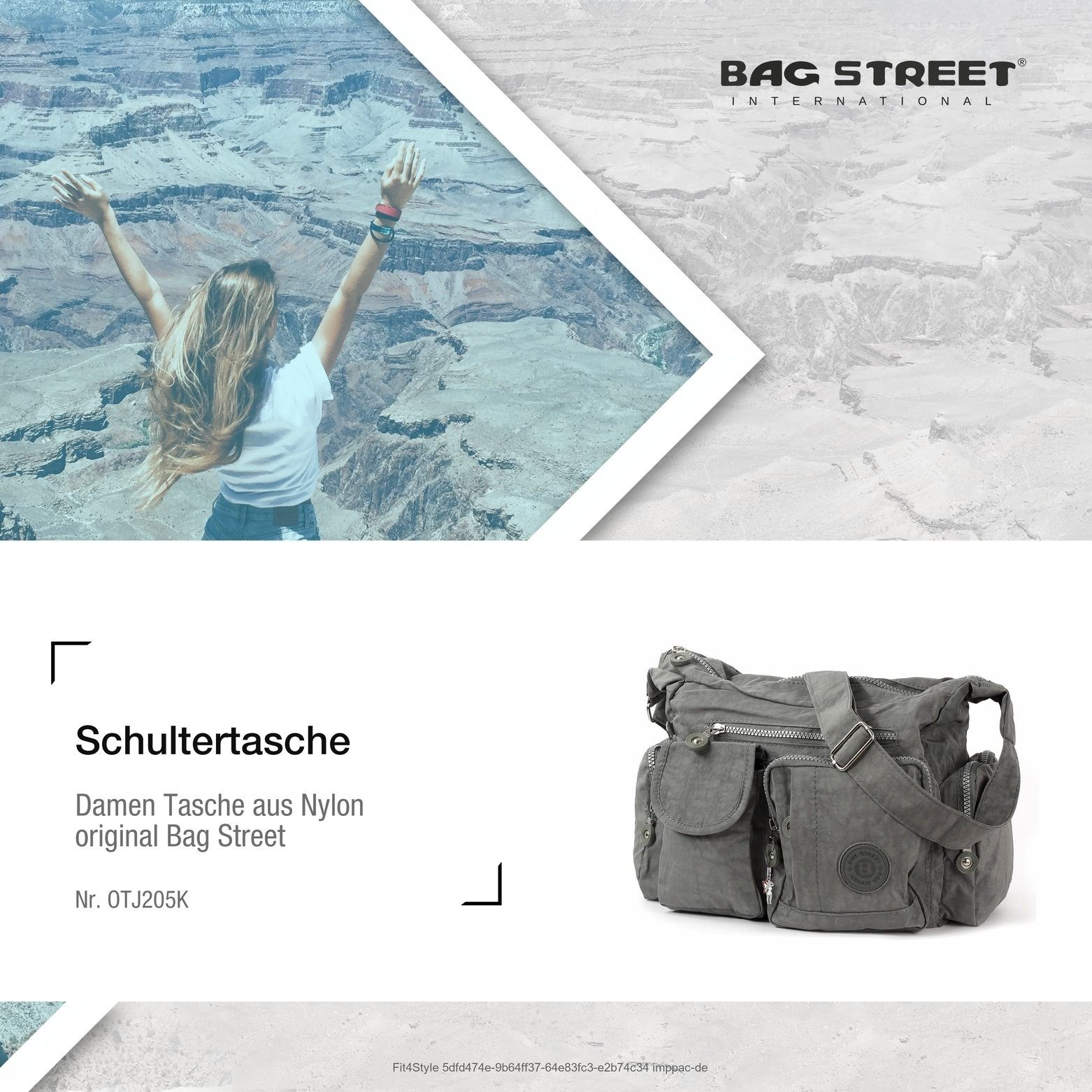 BAG STREET Schultertasche Bag Street grau x Nylon, 32cm ca. Schultertasche 20cm Schultertasche (Schultertasche), ca. Damenhandtasche