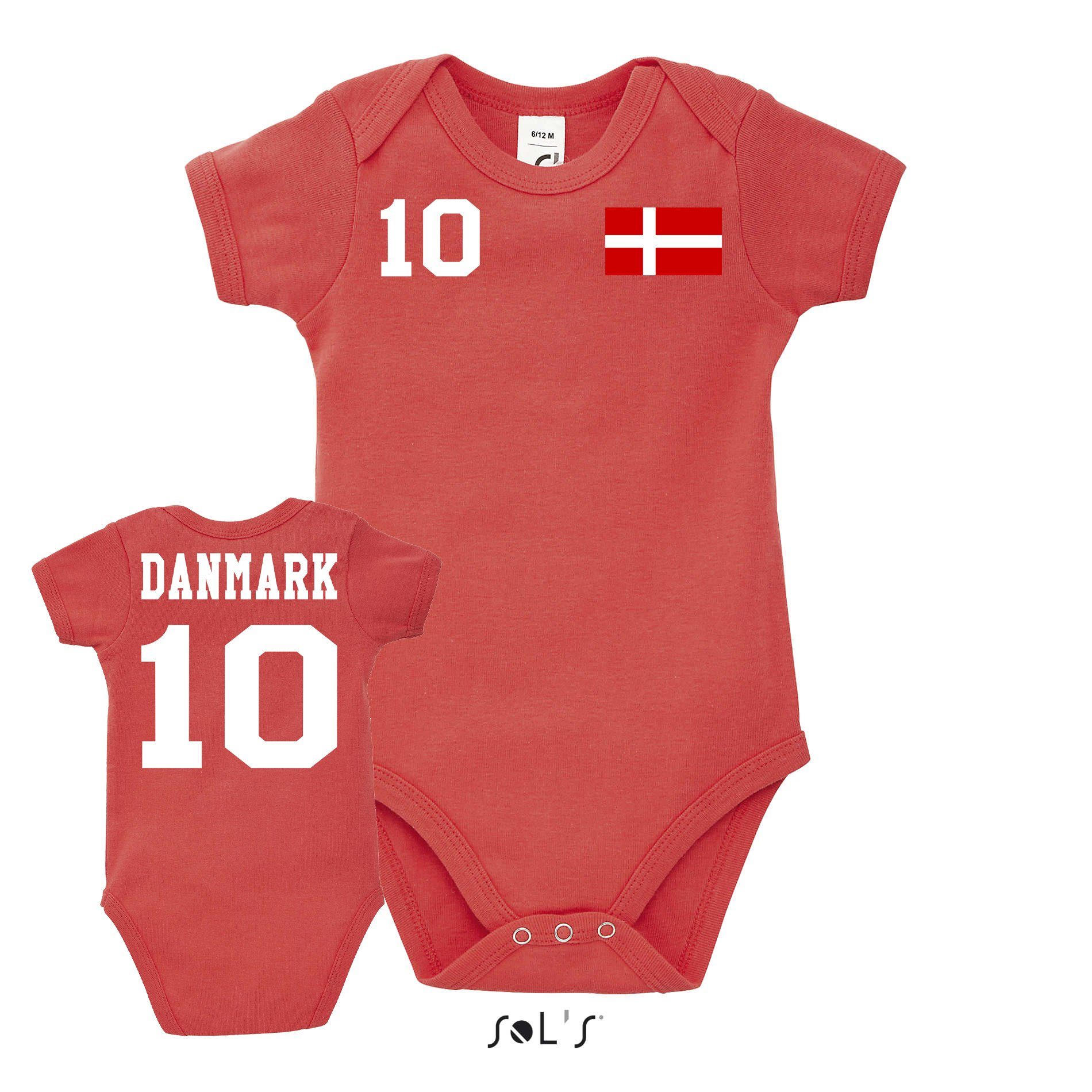 Brownie Strampler & EM Fußball Sport Blondie Denmark Trikot Weltmeister Dänemark Baby Kinder