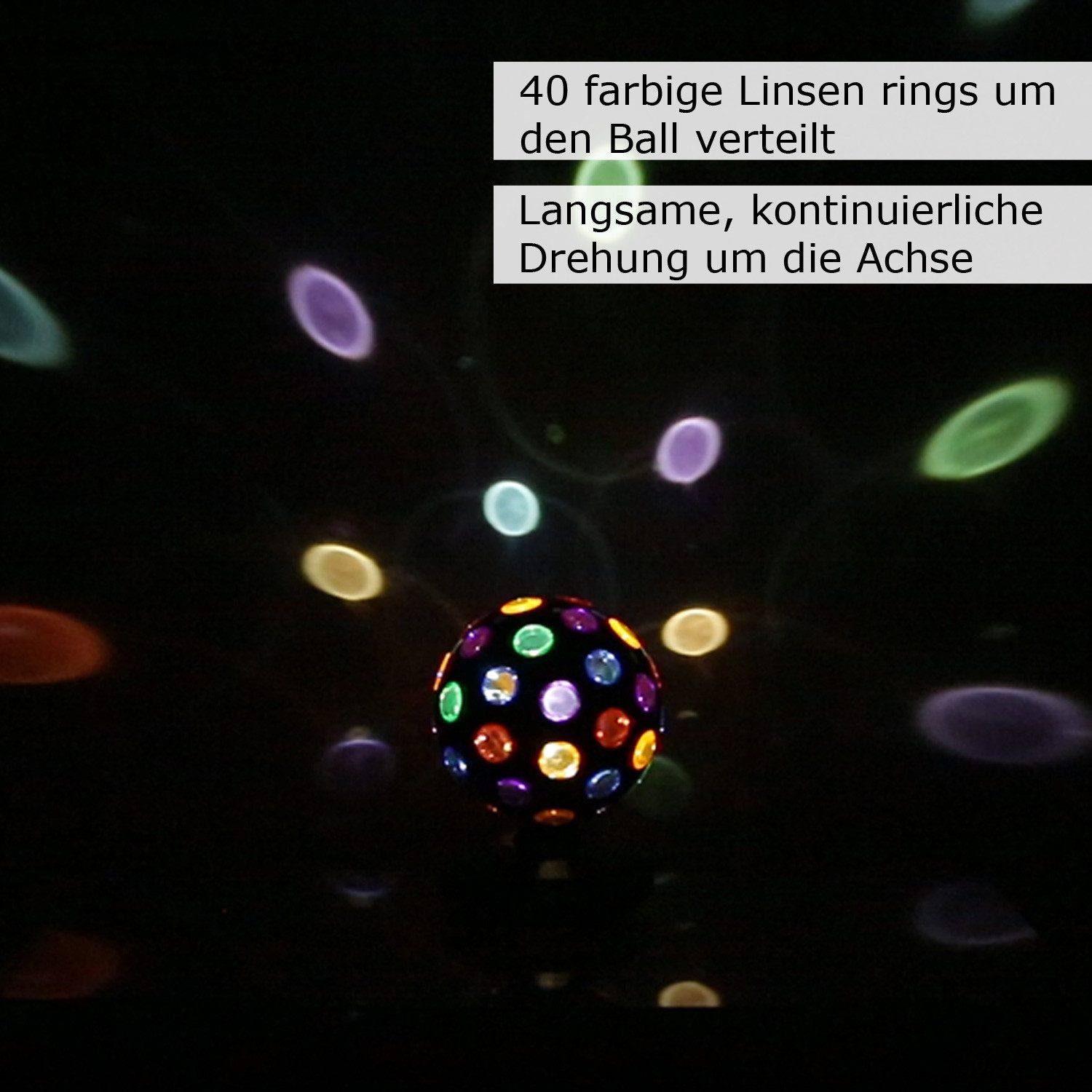 SATISFIRE Discolicht Disco Ball Lichteffekt Kugel Partyeffekt Batterie/USB Strahleneffekt, LED Classic, mehrfarbig / bunt