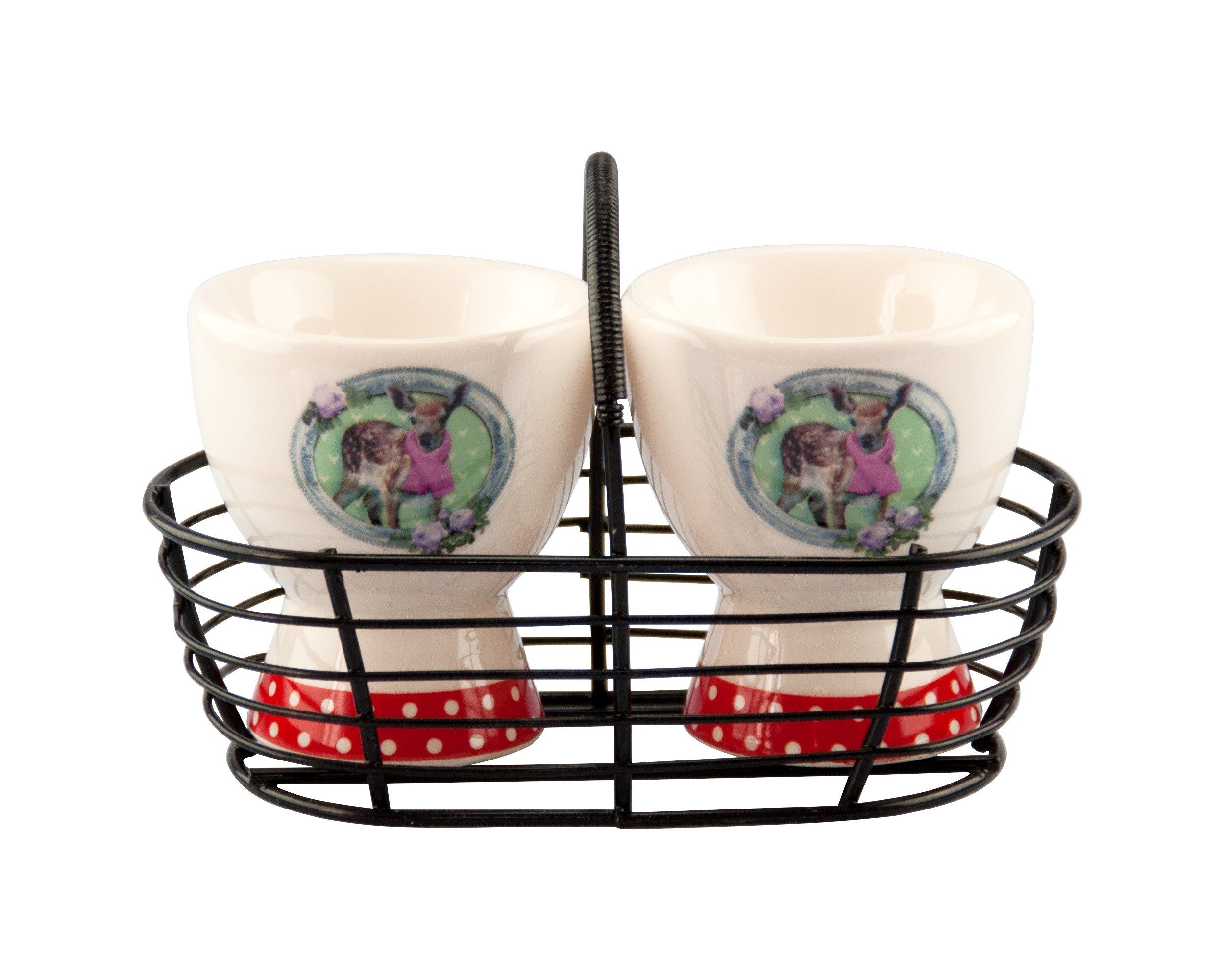MamboCat Eierbecher 2er Set Keramik Eierbecher Design: Reh - inkl. Metallkörbchen