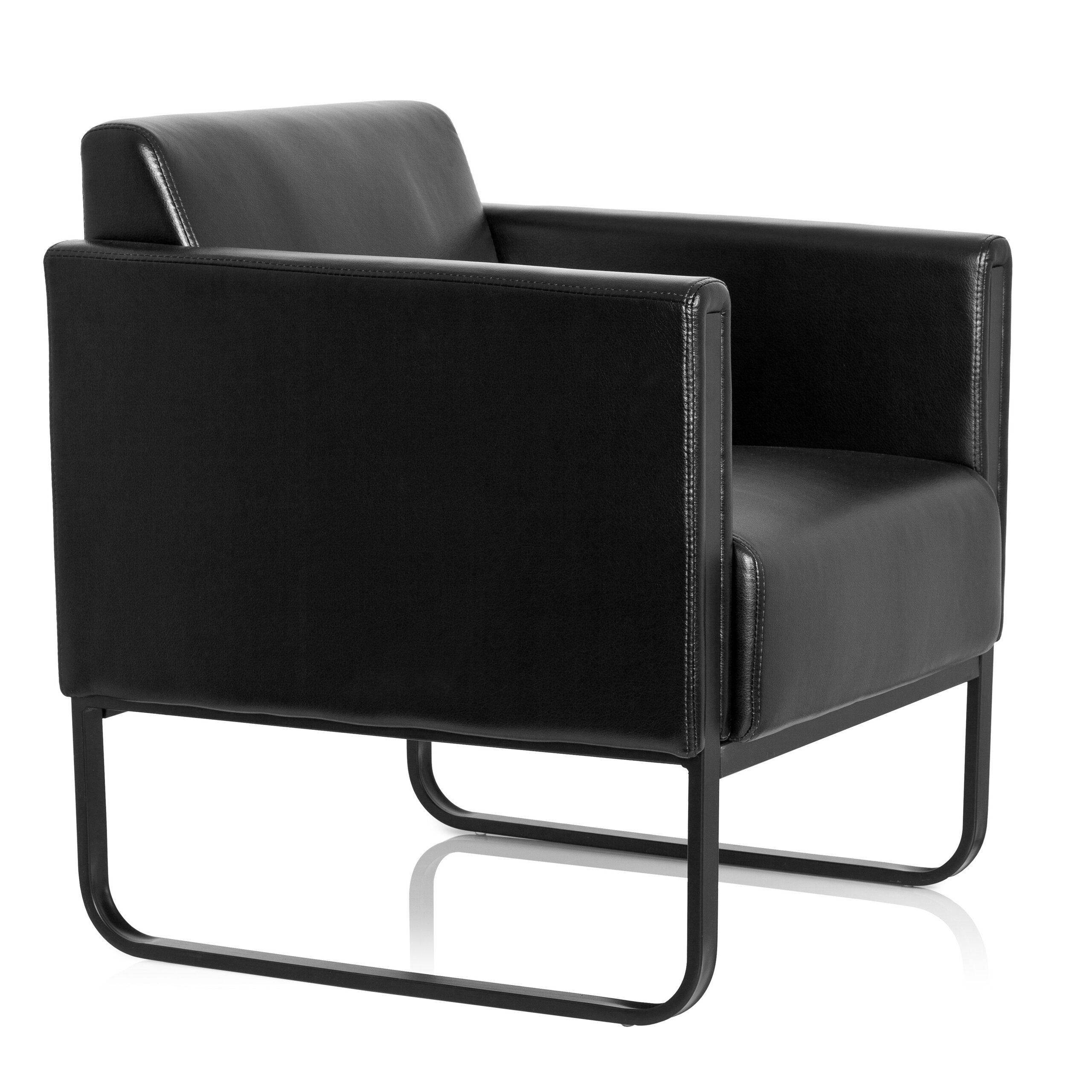 hjh OFFICE Loungesessel BALI BLACK Sessel Kunstleder mit Armlehnen 1 St., Sessel gepolstert mit Metallgestell