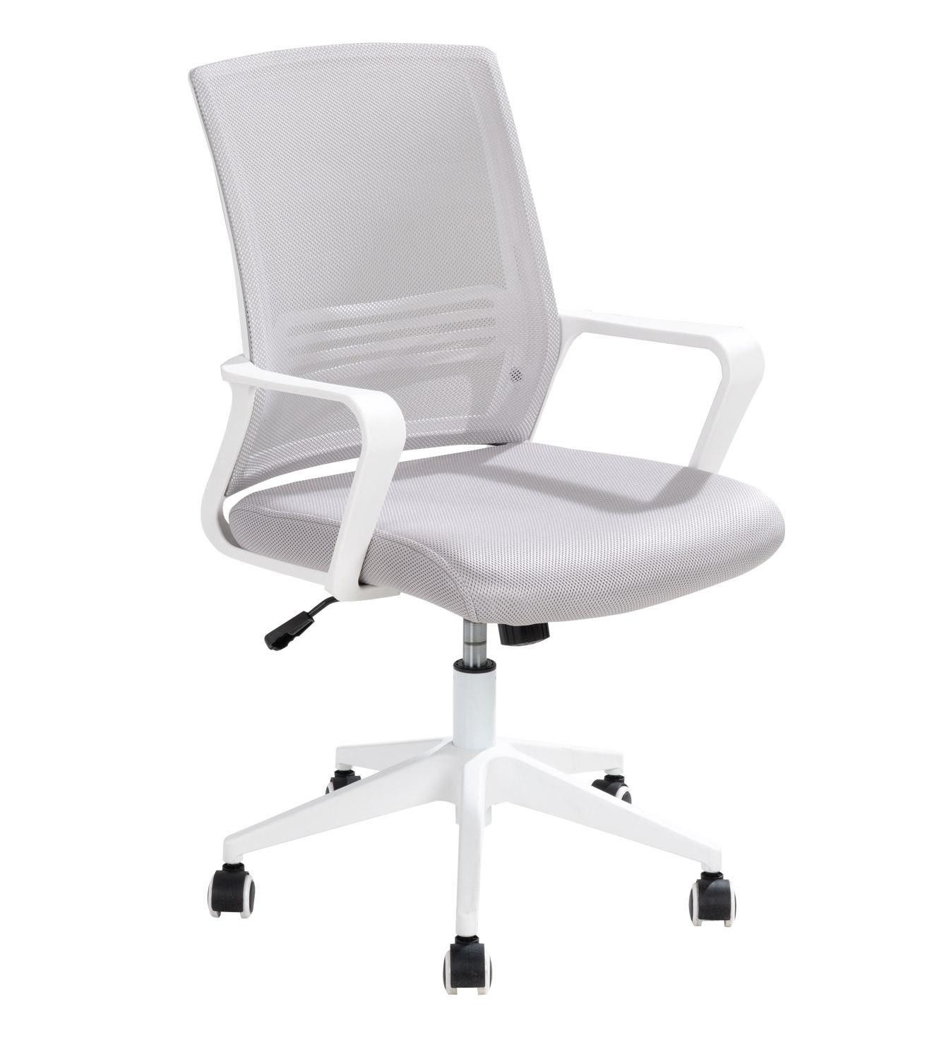 Femo Trade Bürostuhl FM-2505, Hellgrau, Weiß, Kunststoffgestell, Mesh, Stoff, Höhenverstellbar, Wippmechanik, B 58 x H 102 x T 56 cm