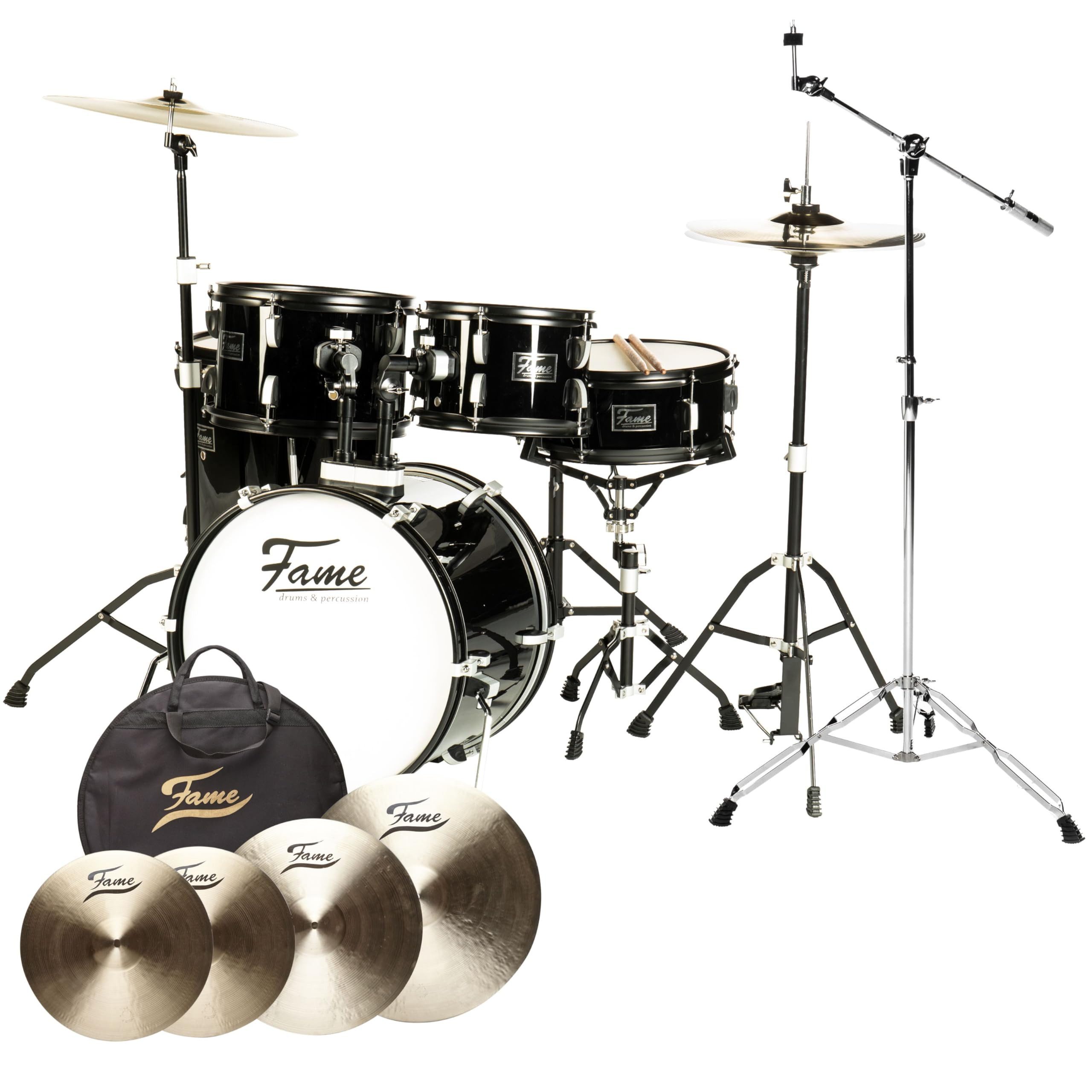FAME Schlagzeug,B20 Drum Set 18" Bass Drum Piano Black Finish Includes Cymbals Hardware Practice Pad, Schlagzeuge, Drum-Sets, B20 Drum Set, 18" Bass Drum, Piano Black Finish