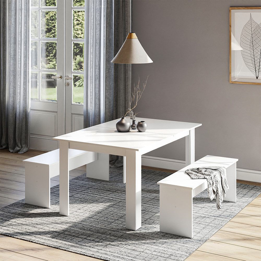 Vicco Essgruppe Sentio, Weiß, 137.6 x 92.8 cm mit 2 Bänken, (Set, 3-tlg., 3 günstig online kaufen