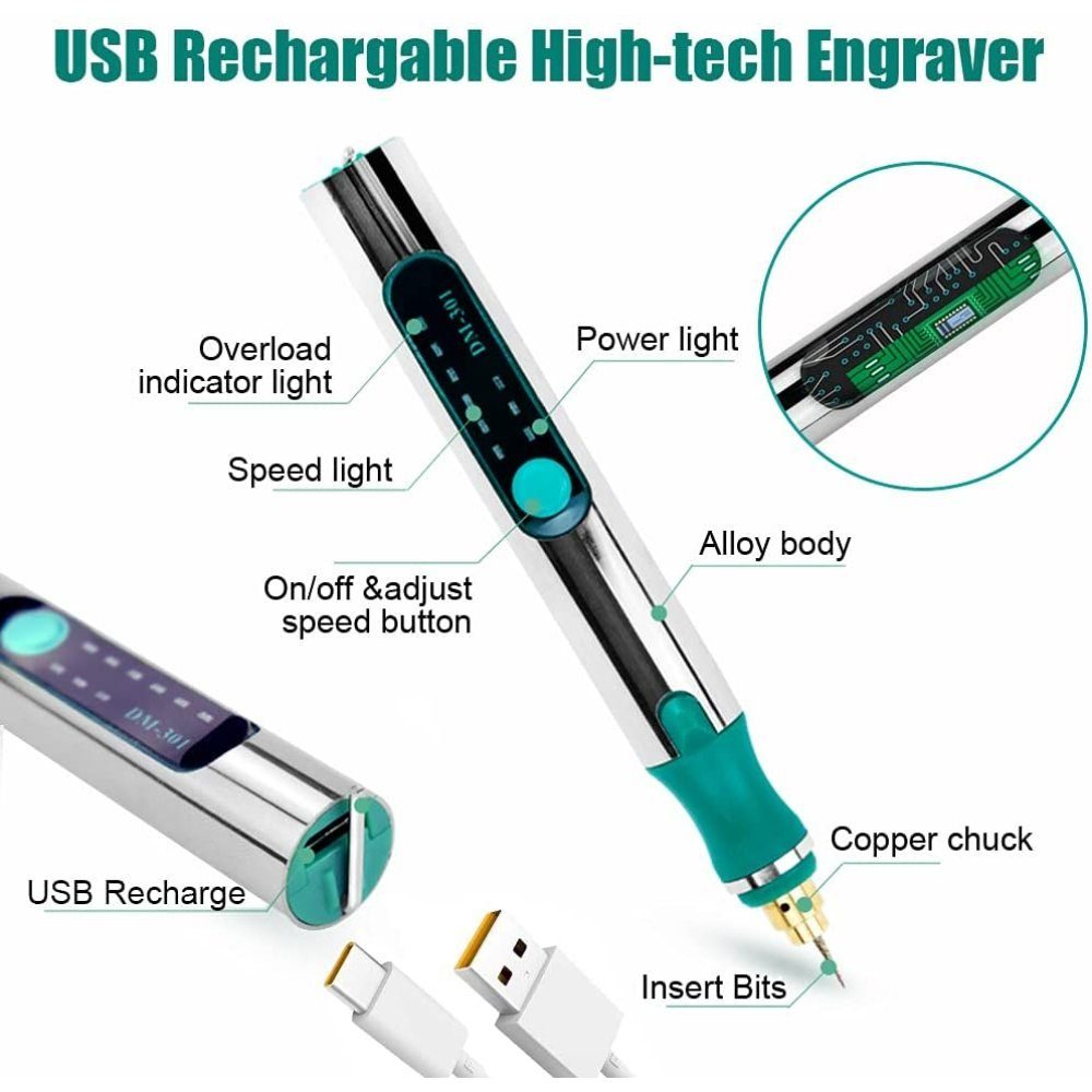 GelldG Drechselbank Gravierwerkzeugsatz, USB Mini (1-tlg) Gravierstift Gravurzubehör, Mit