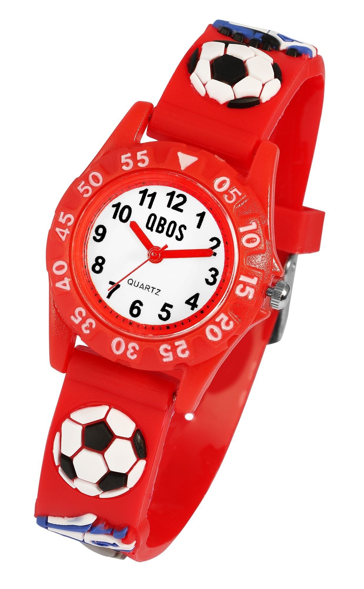 Qbos Quarzuhr mit Silikonband, Motiv Fußball, Ø 28 mm