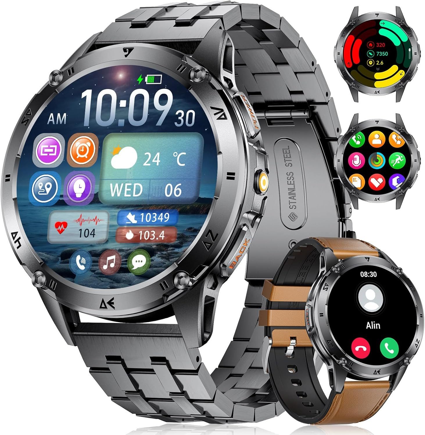 FoxBox Herren's Smartwatch Telefonfunktion 530mAh IP68 Wasserdicht Smartwatch (1.43 Zoll, Android/iOS), 1-tlg., 100+ Sport Modi Smart Watch Herzfrequenz Schlafmonitor Android iOS