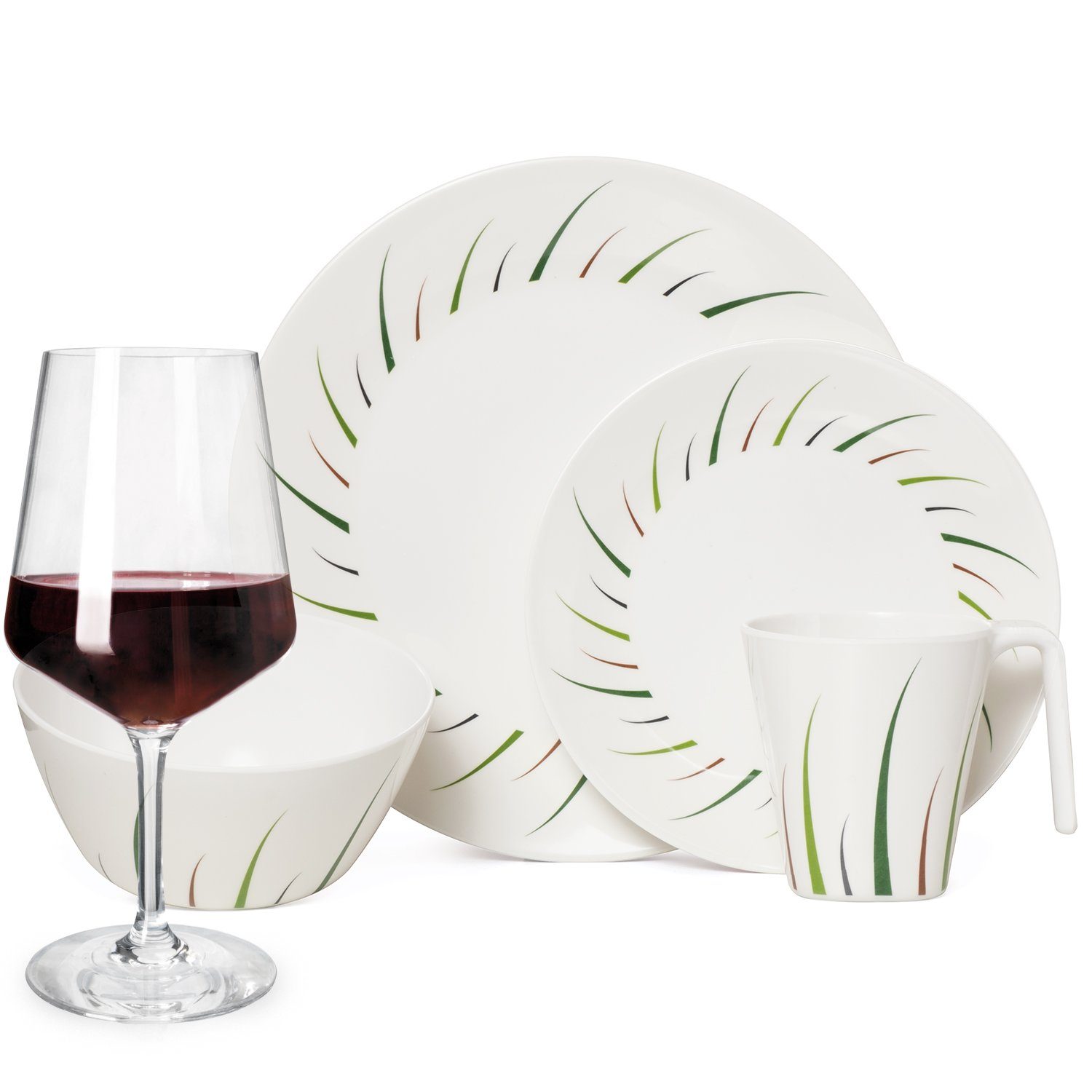 Moritz Geschirr-Set Camping Geschirr Limon 4 Personen + 4 Milano Rotweingläser