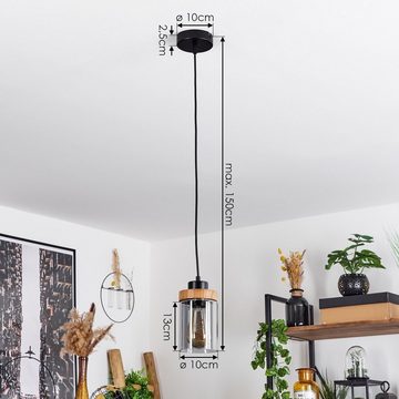 hofstein Hängeleuchte »Vaglie« Deckenlampe aus Metall/Holz/Glas in Schwarz/Natur/Rauchfarben, ohne Leuchtmittel, Leuchte im modernen Design mit Glasschirmen, Höhe max. 150cm, 1xE27