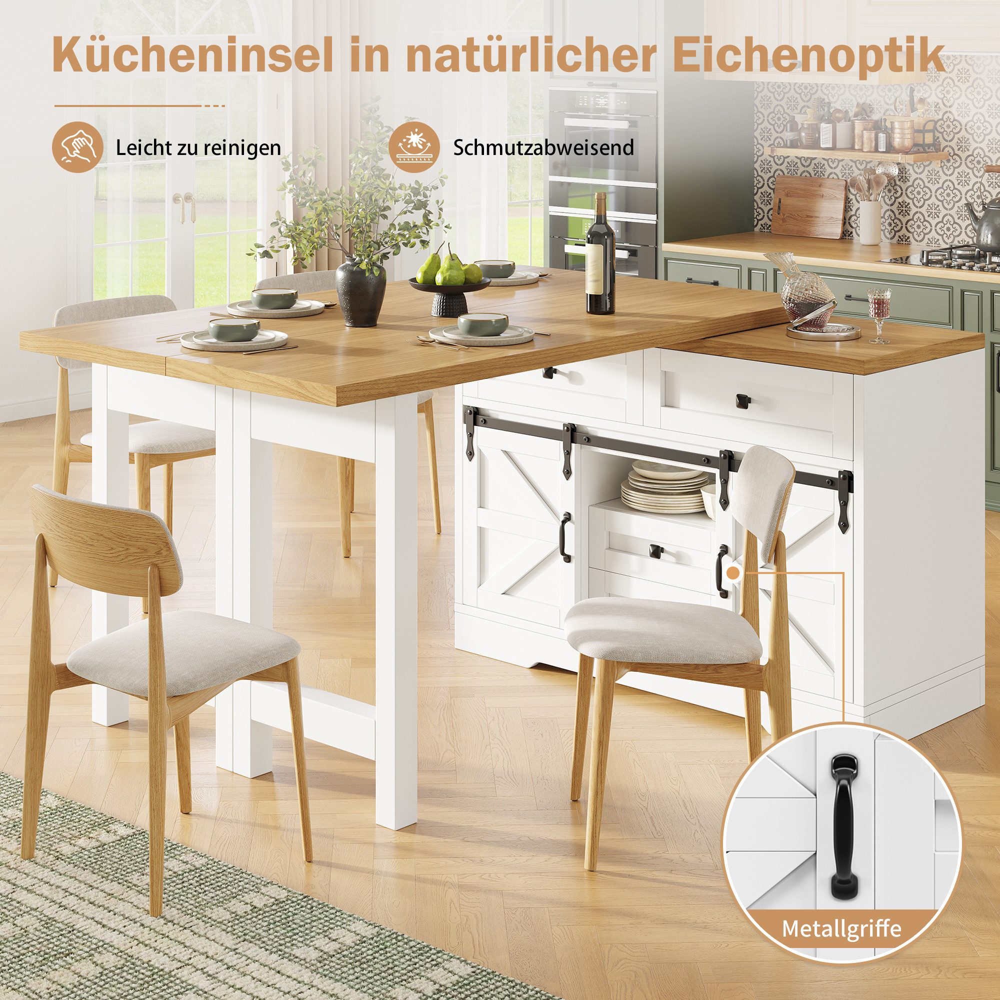 i@home Bartisch Ausziehbarer Kücheninsel-Esstisch (Packung Set), Seitenschrank mit versteckten Schubladen 360° drehbare Paneele – Bild 2 von 5