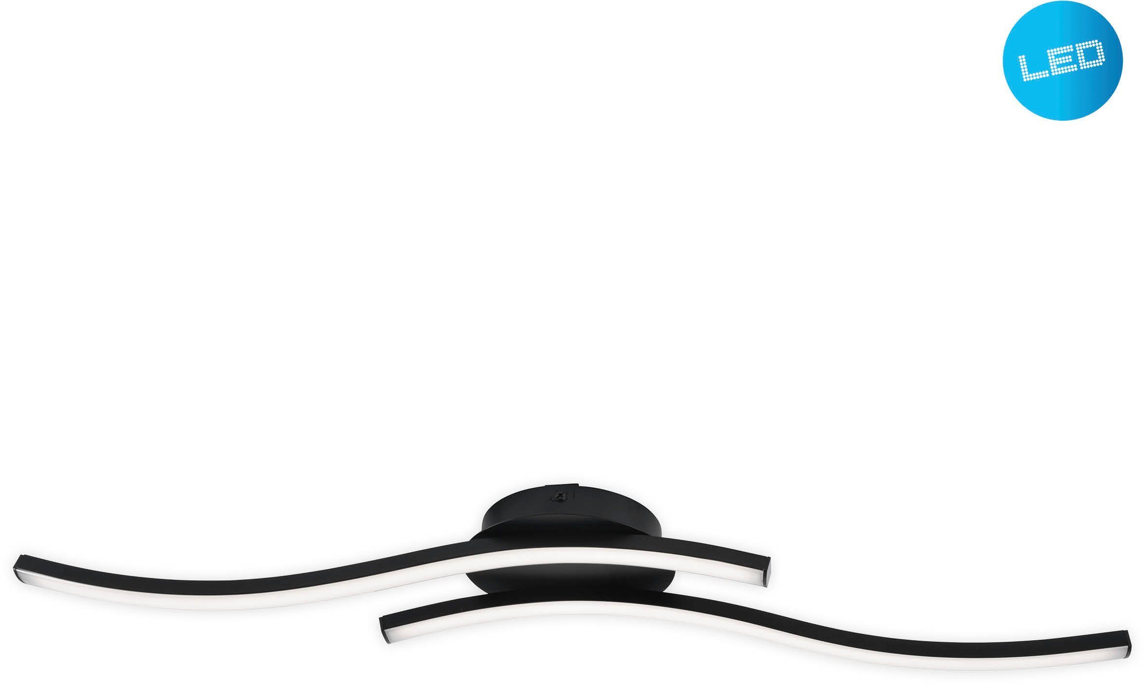 näve LED Deckenleuchte Onda, LED fest integriert, Warmweiß, Deckenlampe, Wandleuchte warmweiß, L: 65cm, 12W, schwarz-matt, IP20