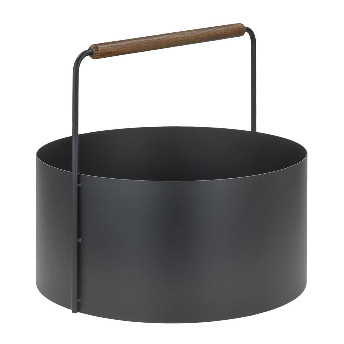 blomus Kaminholzkorb "Ashi" Holzkorb Metall Aufbewahrungskorb für Holz 45cm, Ø 45cm, Brennholzkorb aus Metall mit Holzgriff aus Eiche