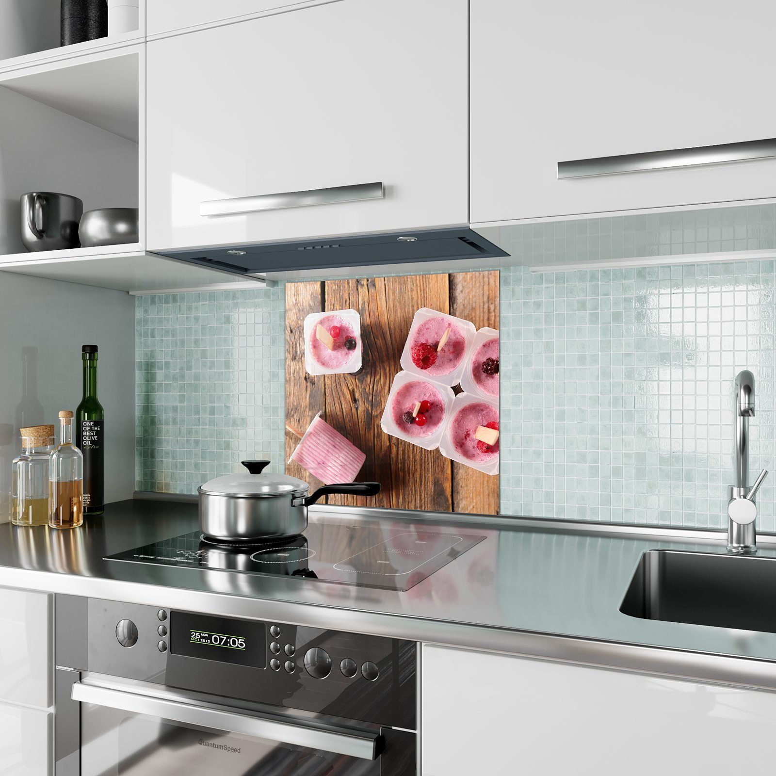 Primedeco Küchenrückwand Glas Gefrorenes Spritzschutz Fruchteeis mit Motiv Küchenrückwand