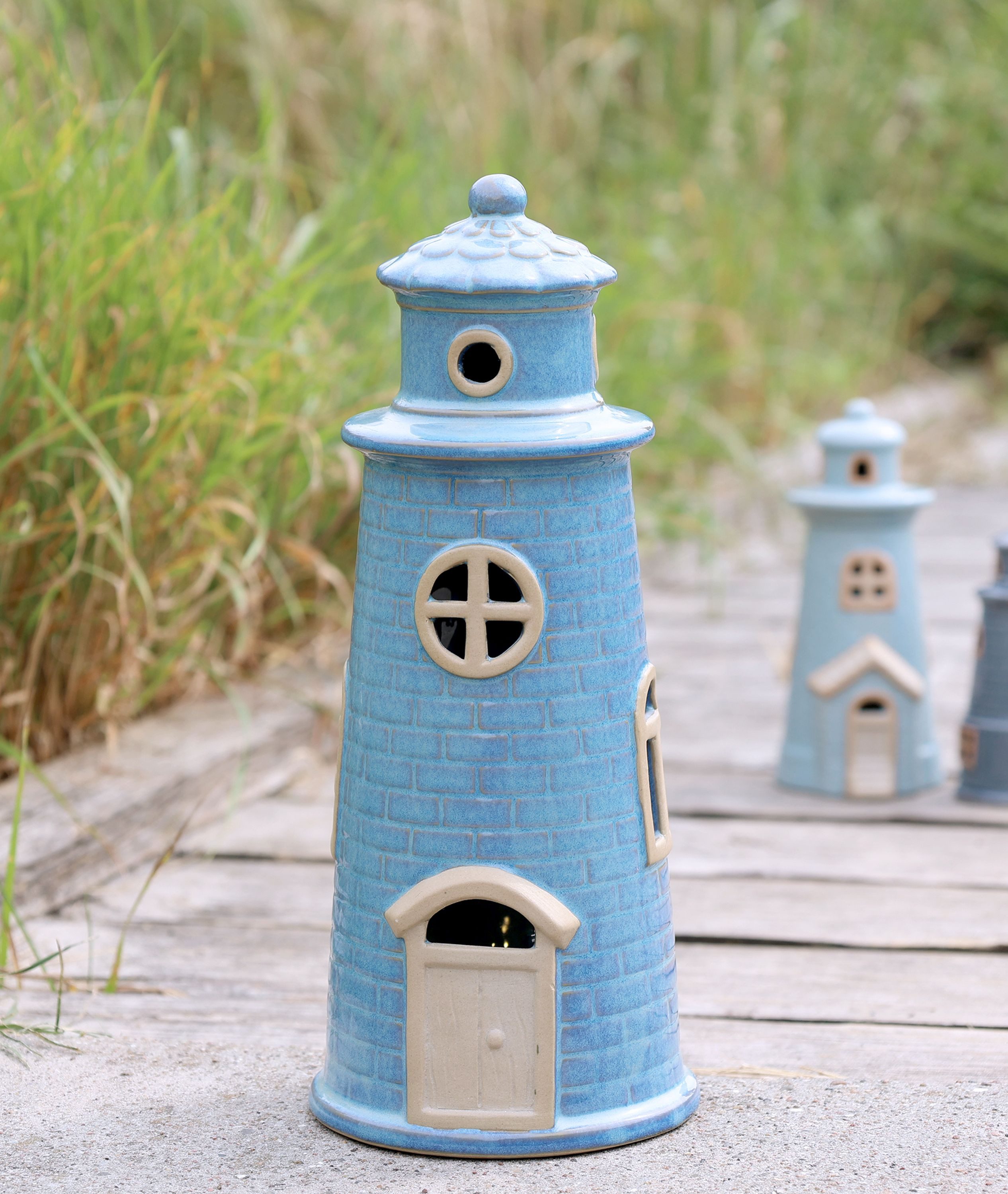 Chic Antique LED Dekoobjekt Chic Antique - Windlicht Leuchtturm mit LED Licht Laterne Keramik, LED fest integriert