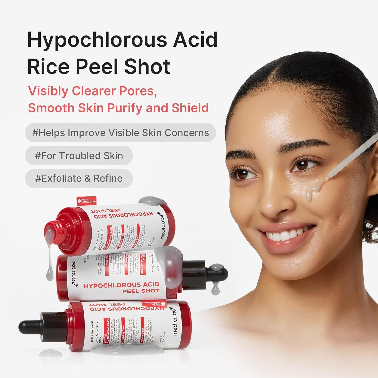 Medicube Gesichtsserum Hypochlorous Acid Rice Peel Shot 80 ml – Peeling Serum mit Reis- Extrakt für Porenreinigung, Talgkontrolle & glatte Haut –, K-Beauty Exfoliator für alle Hauttypen