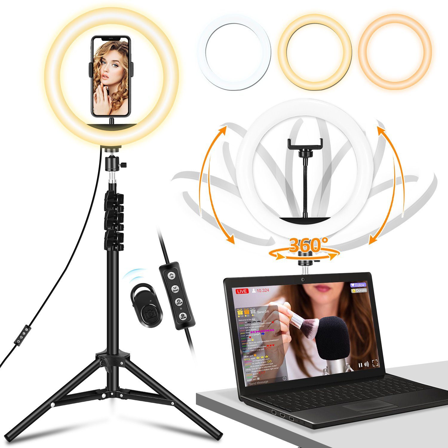 Ringleuchte Ringlicht Make-up Ringleuchte Ringlicht Fotolicht, LED m/Fernbedienung Selfie Gimisgu 10\