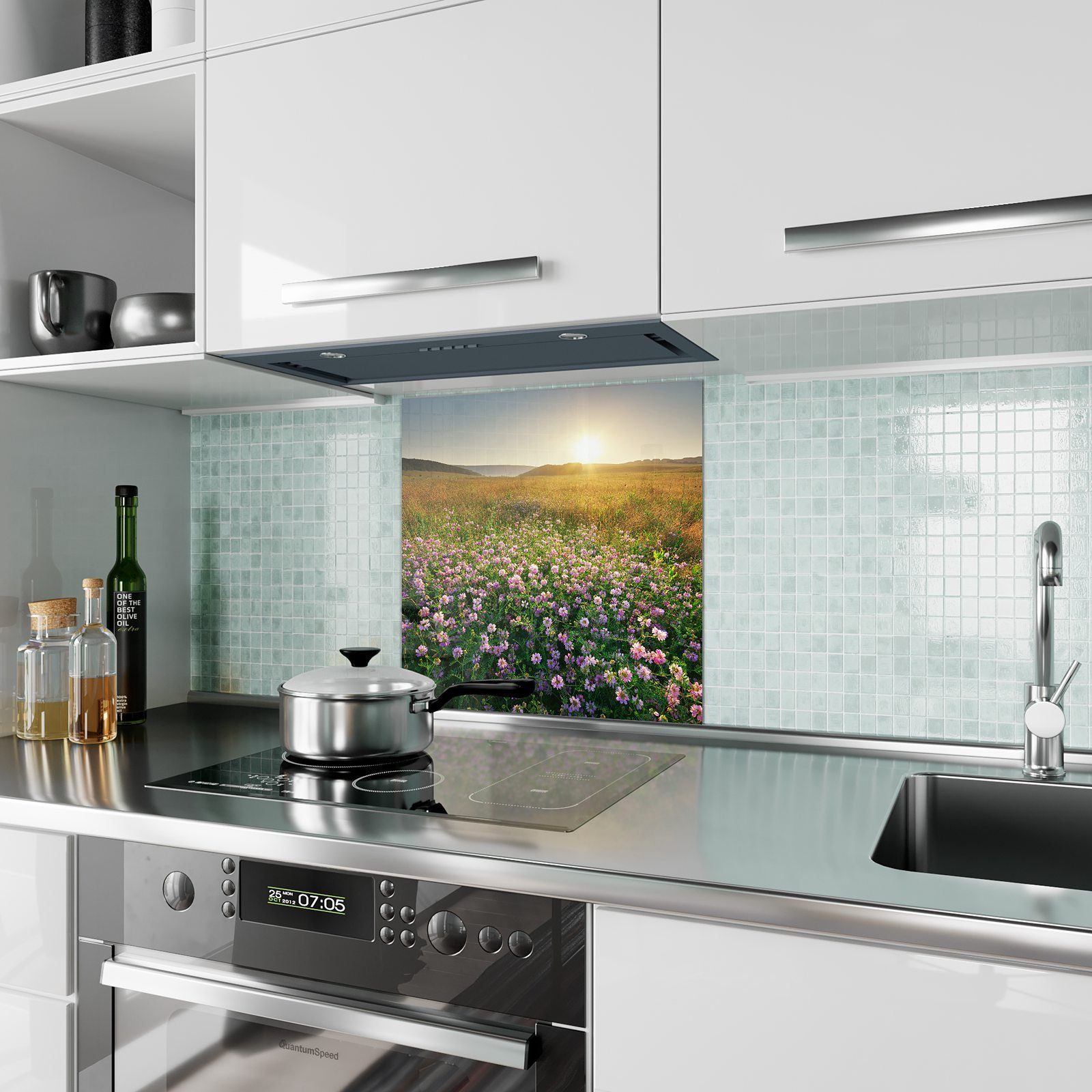 Primedeco Küchenrückwand Küchenrückwand Spritzschutz Glas mit Motiv Wiesenlandschaft