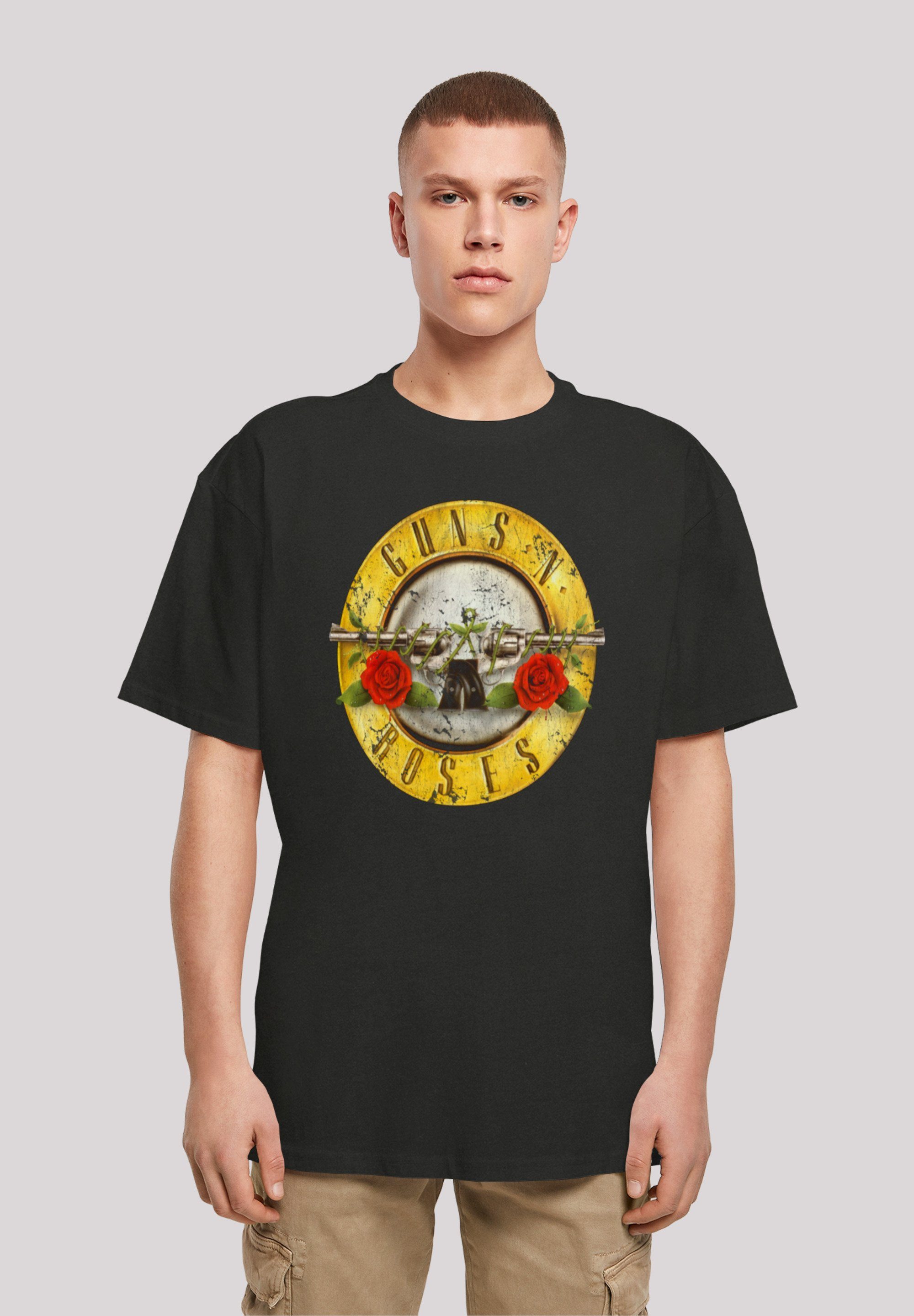 F4NT4STIC Classic Roses Vintage Guns Band Black Logo (Distressed) 'n' schwarz Print T-Shirt