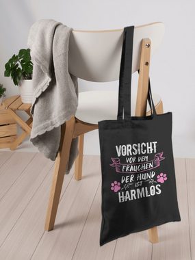 Shirtracer Umhängetasche Vorsicht vor dem Frauchen der Hund ist harmlos - Grunge/Vintage - Weiß, Geschenk für Hundebesitzer