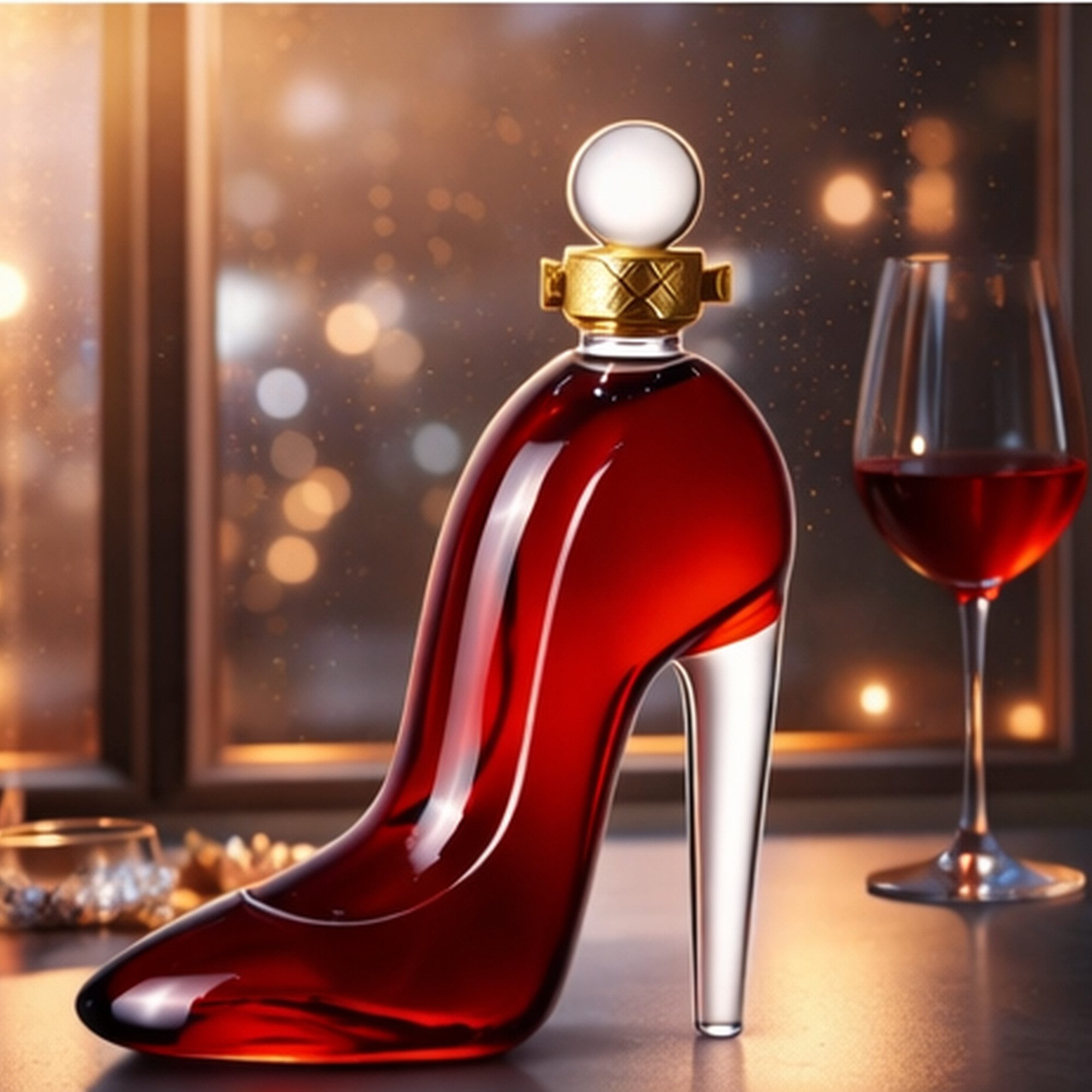 Deggelbam Karaffe Glaskaraffe High Heel – Eleganter Dekanter aus Glas, (375ml Inhalt, Nicht nur eine Karaffe – ein elegantes Kunststück aus Glas), Geschenk für Frauen & Freundinnen