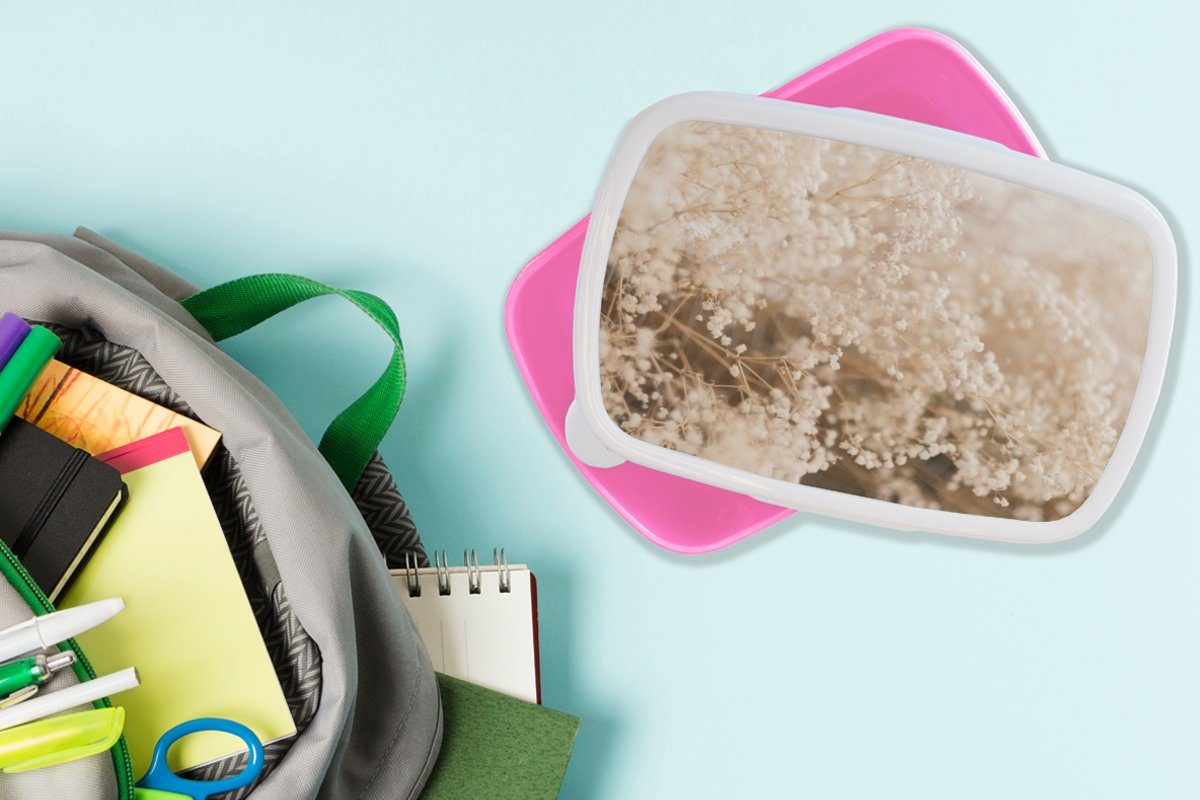 MuchoWow Lunchbox Kunststoff, Brotbox Snackbox, Pflanze rosa - Kinder, Pampasgras Brotdose Kunststoff Natur, für (2-tlg), Erwachsene, - Mädchen