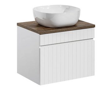 einfachgutemoebel Waschtisch-Set Badezimmer VITTAVLA 60cm Set 4-tlg., mit Aufsatzbecken, matt-weiß, (Badmöbel Set, 1-St., Waschtisch Set 4-teilig)