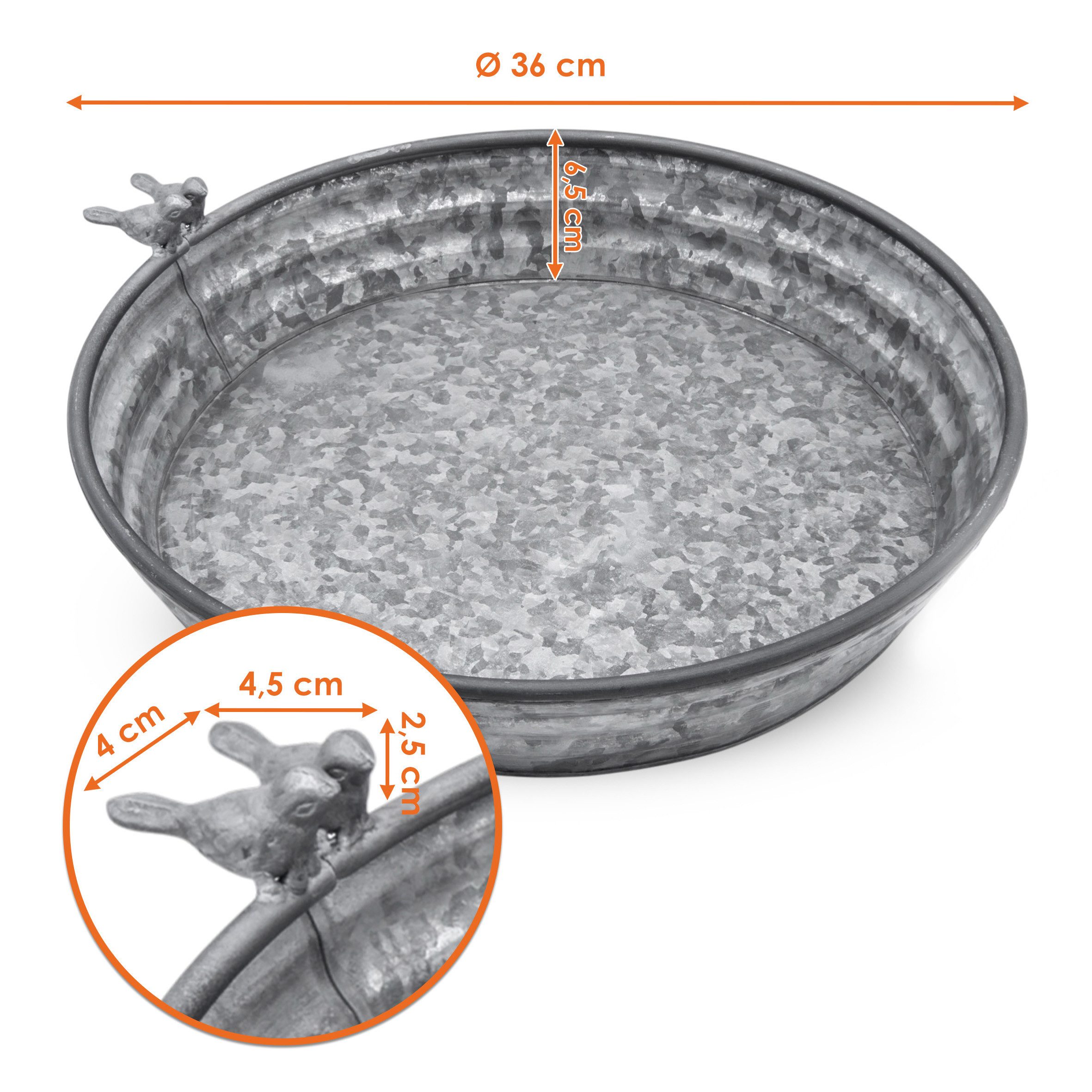 Spetebo Vogeltränke Wassertränke für Vögel aus verzinktem Metall 6 l, einsetzbar als Wassertränke, Mini-Zierteich oder Blumenschale