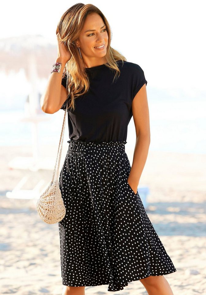 und Beachtime Taschen, Paperbag-Bund sommerlich, Druckkleid, Jerseykleid mit elegant