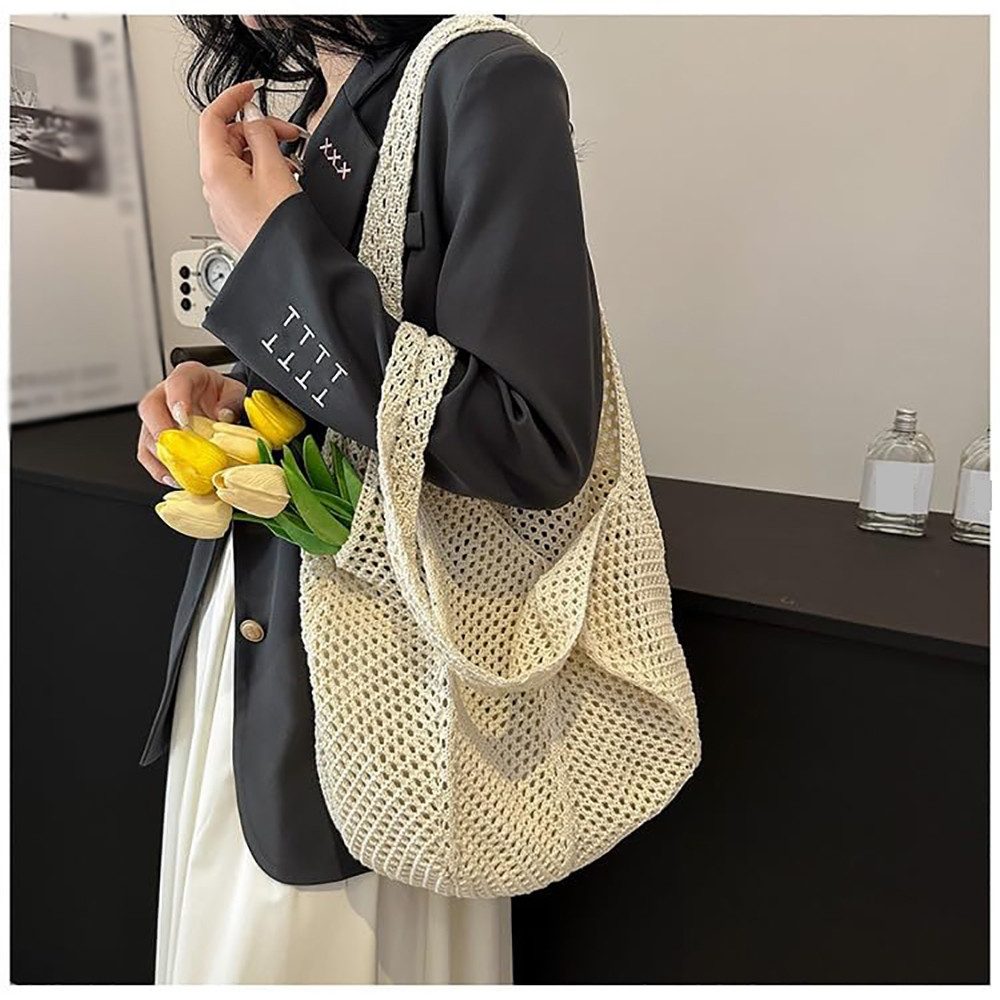 FOUORTUNATE-BEE Strandtasche Gehäkelte Mesh Strandtasche, Damen Gestrickte Umhängetasche (Häkeltasche für den Sommer Groß Umhängetasche, für Urlaub Reisen Strand Sommer)