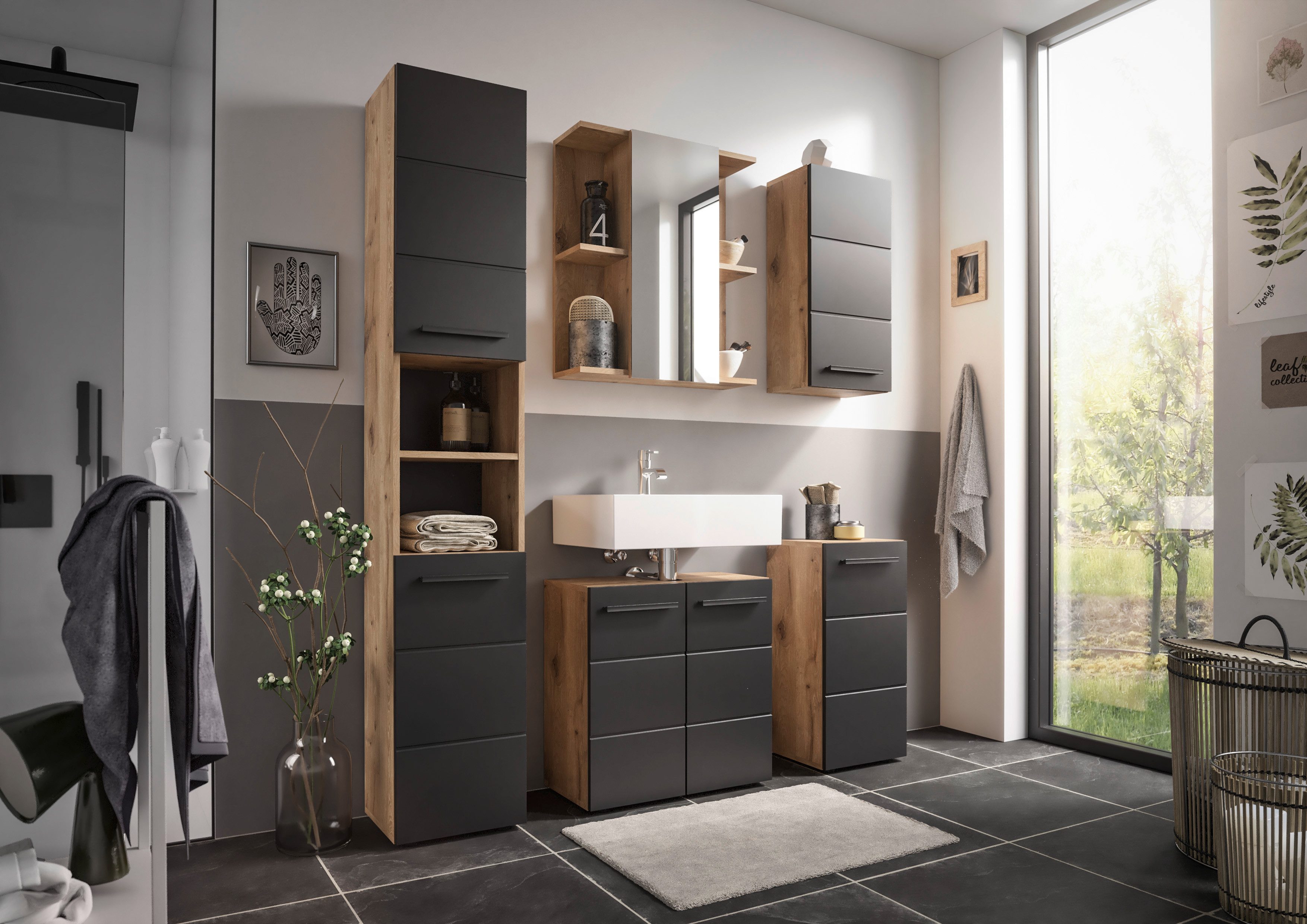 BASIC by Balculina Midischrank Vista BxHxT 34x72x31 cm (1-St) Breite 34cm, Kunststoffgriffe, Made in Europa