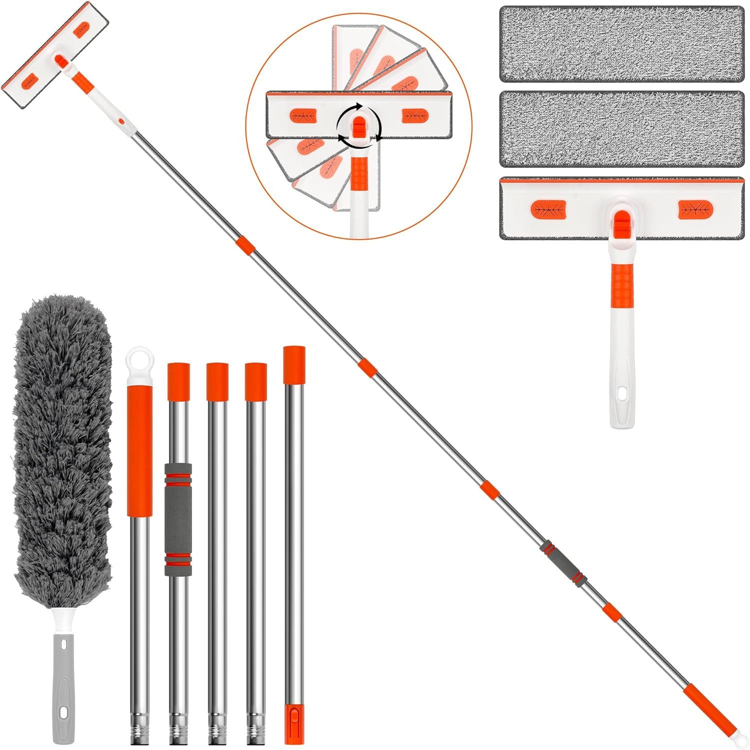 Auledio Fensterreiniger Fensterwischer mit Teleskopstiel 2 in 1 Teleskopstange, Teleskopierbar, 180° drehbar, 360° flexibel, vielseitig
