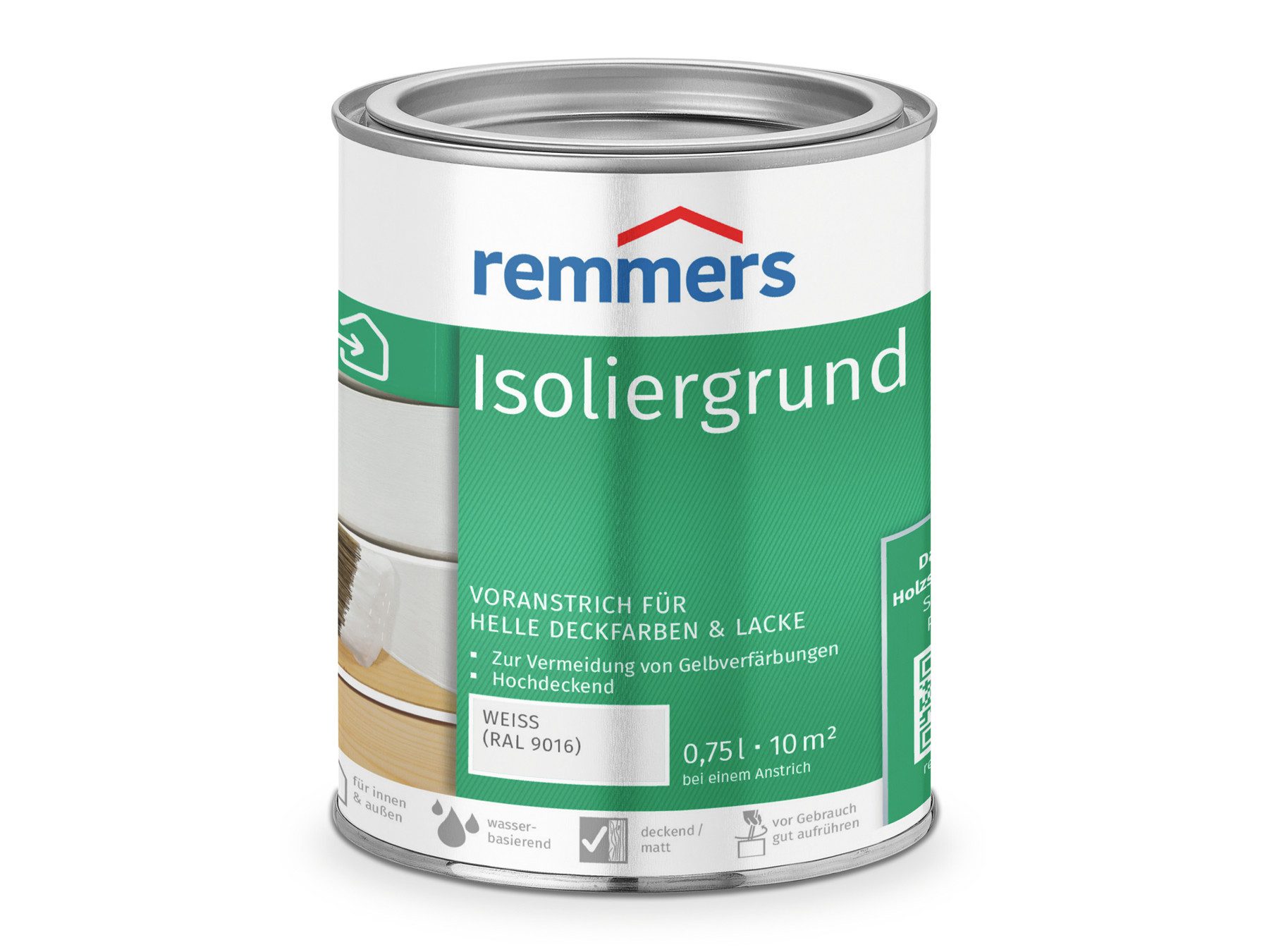 Remmers Isoliergrundierung Isoliergrund weiß (RAL 9016) 0,75 Liter, verhindert Gelbverfärbungen, hochdeckend, atmungsaktiv