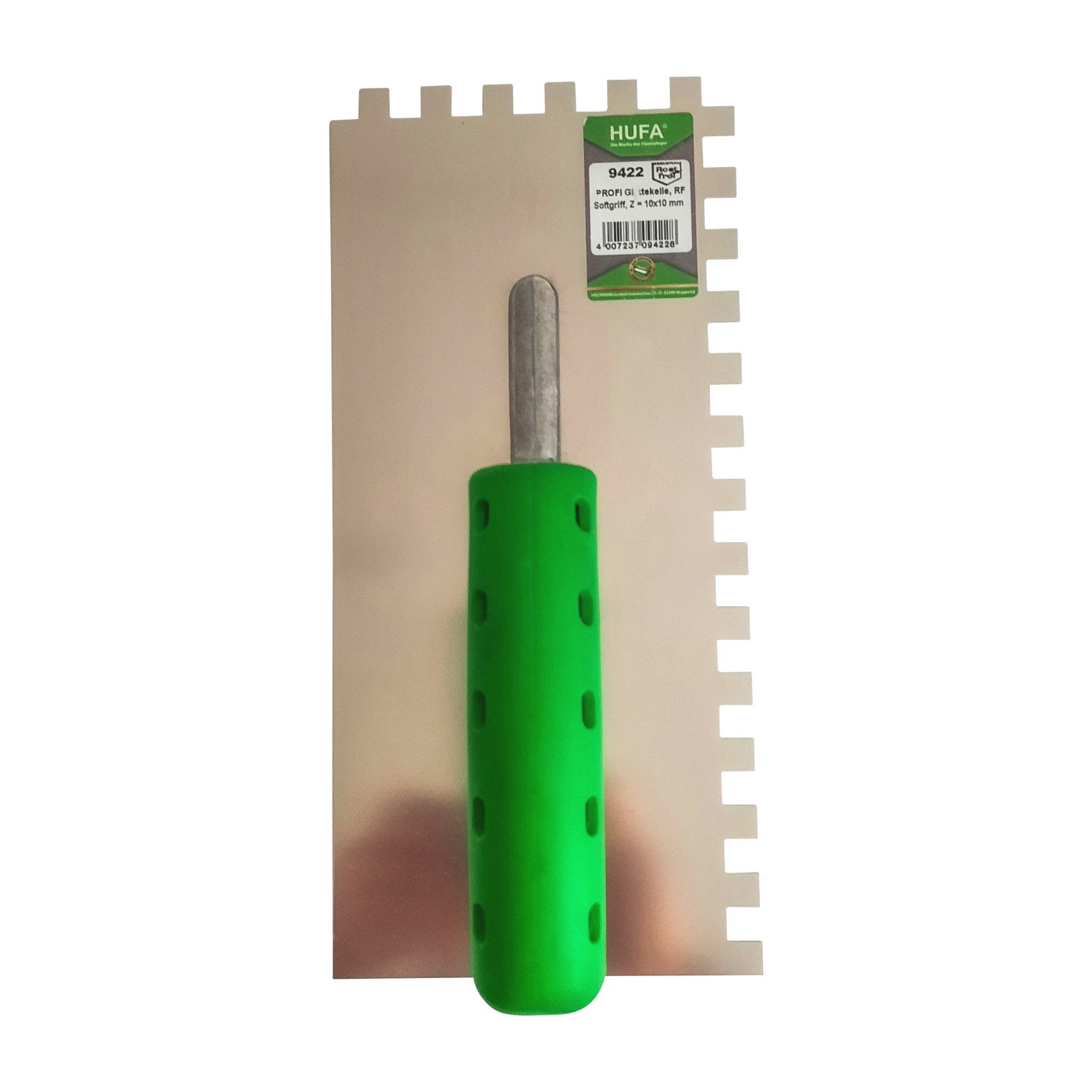 Hufa Zahnkelle Hufa Profi Glättekelle Edelstahl 2K Griff 280x130mm 10x10mm gezahnt rostfrei
