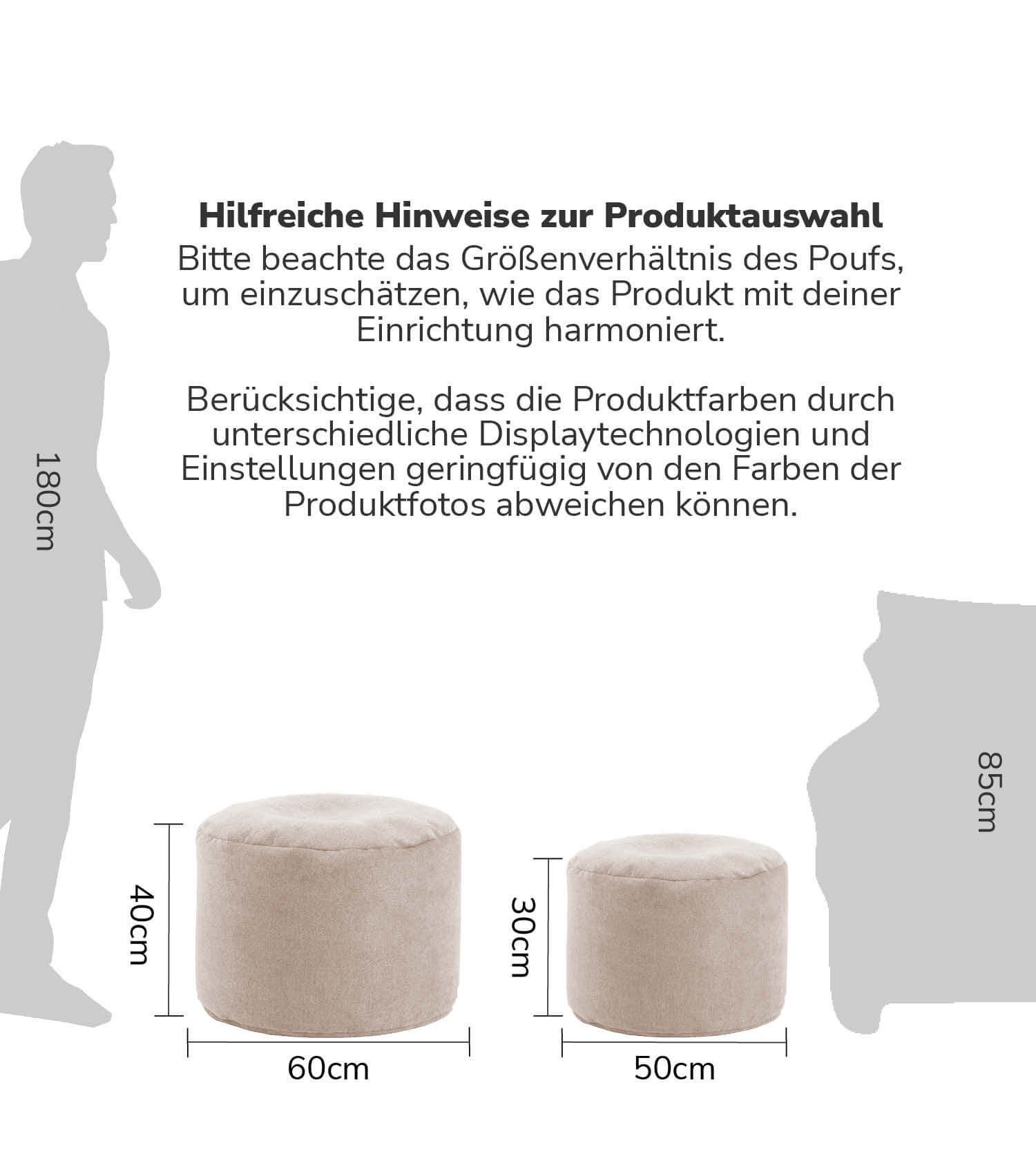 mokebo Pouf Der Ruhepouf (rund und aus Webstoff), Made in Germany, Sitzhocker, Bodenkissen, Fußhocker in Beige – Bild 4 von 5